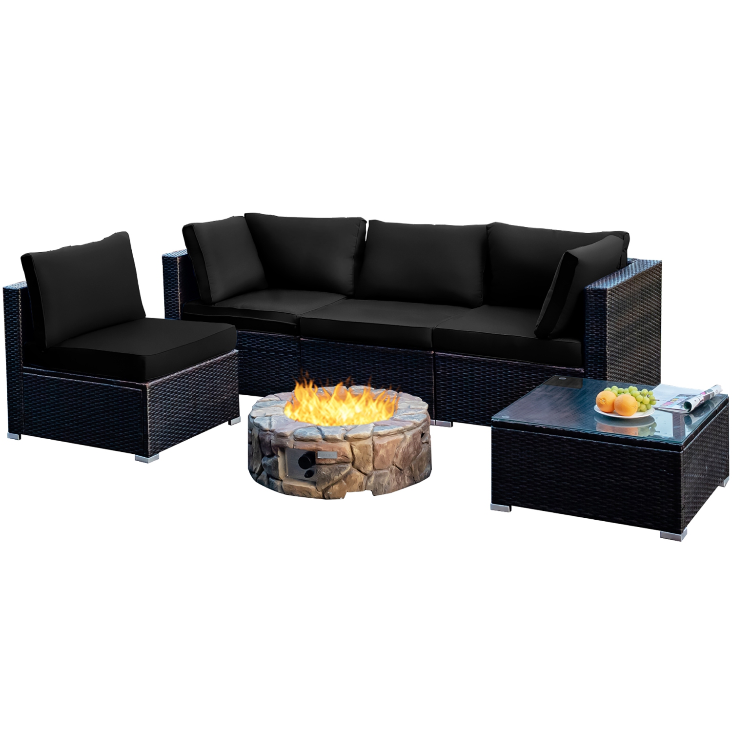 Costway 5PCS Patio Rattan Furniture Set Cushioned Sofa Chair Coffee Table