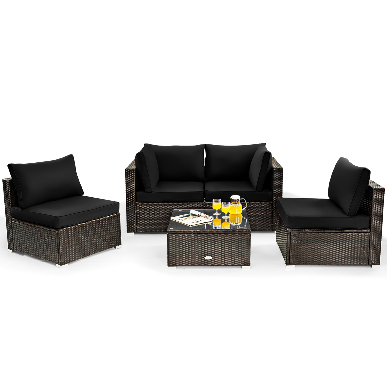 Costway 5PCS Patio Rattan Furniture Set Cushioned Sofa Chair Coffee Table
