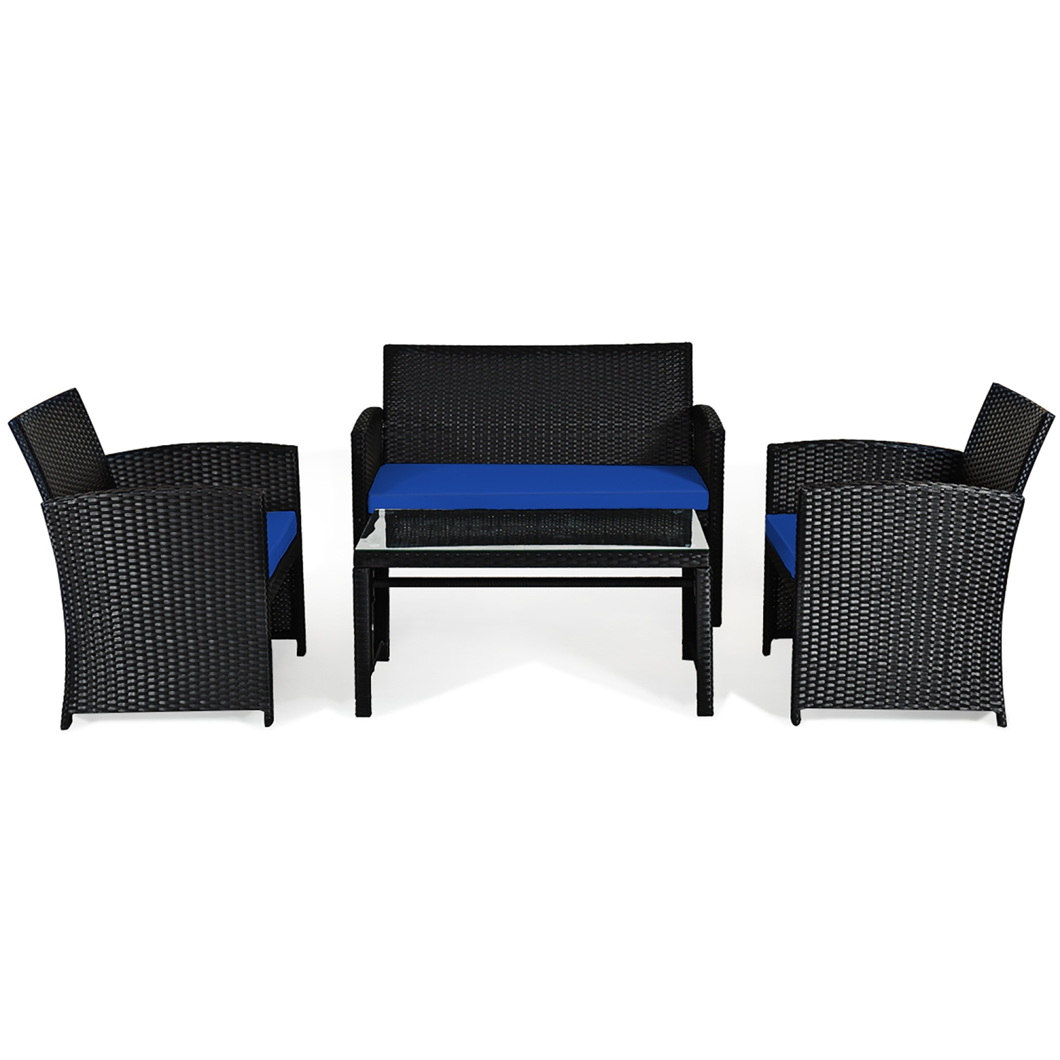 Costway 4PCS Patio Rattan Furniture Conversation Set Cushion Sofa Table Garden Turquoise\Navy