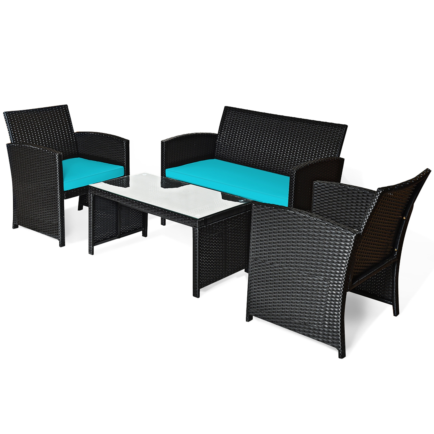 Costway 4PCS Patio Rattan Furniture Conversation Set Cushion Sofa Table Garden
