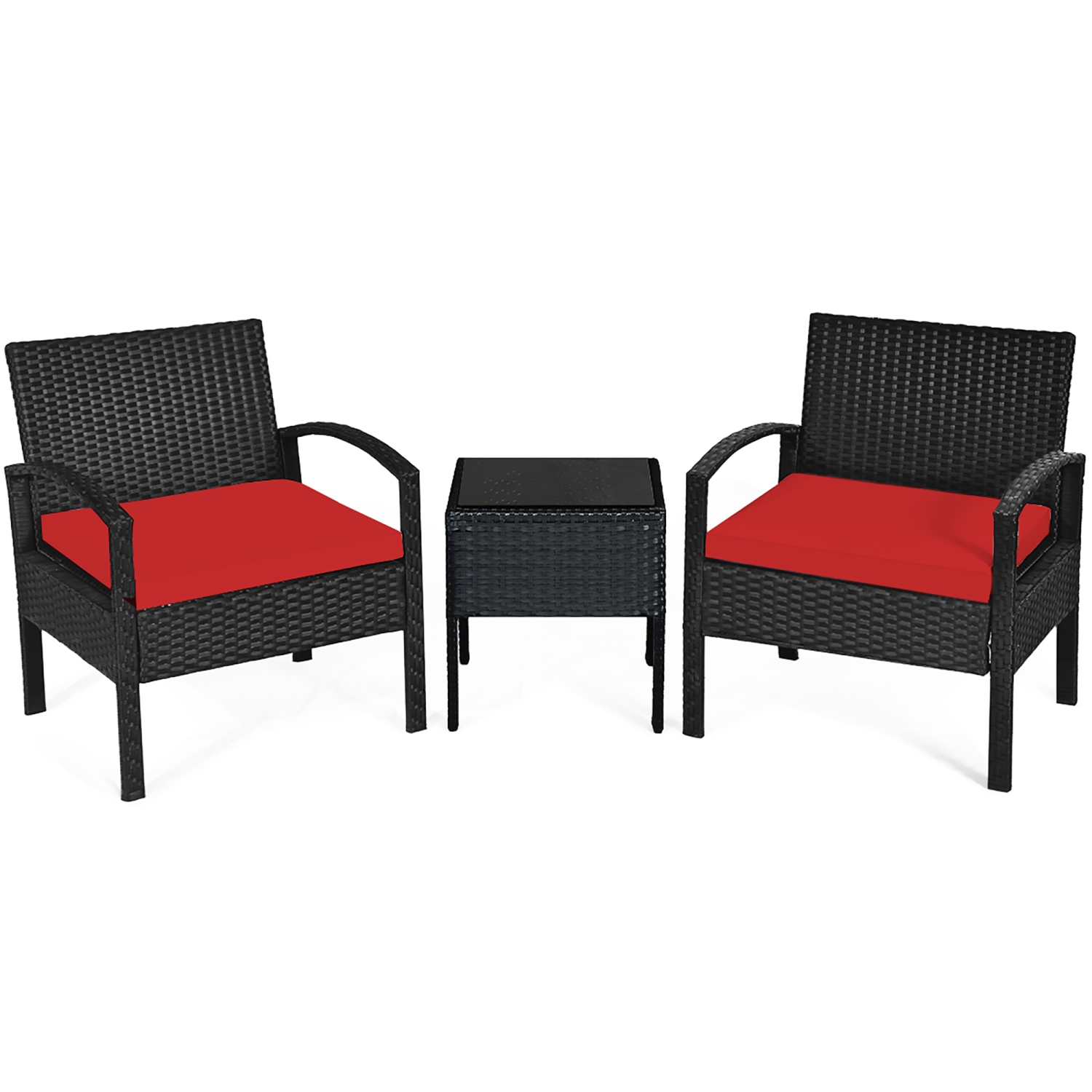 Costway 3PC Patio Rattan Furniture Set Coffee Table Conversation Sofa Cushioned