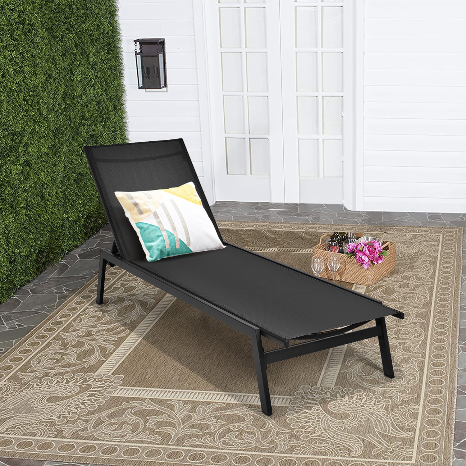 Costway Patio Lounge Chair Chaise Recliner Back Adjustable Garden Deck
