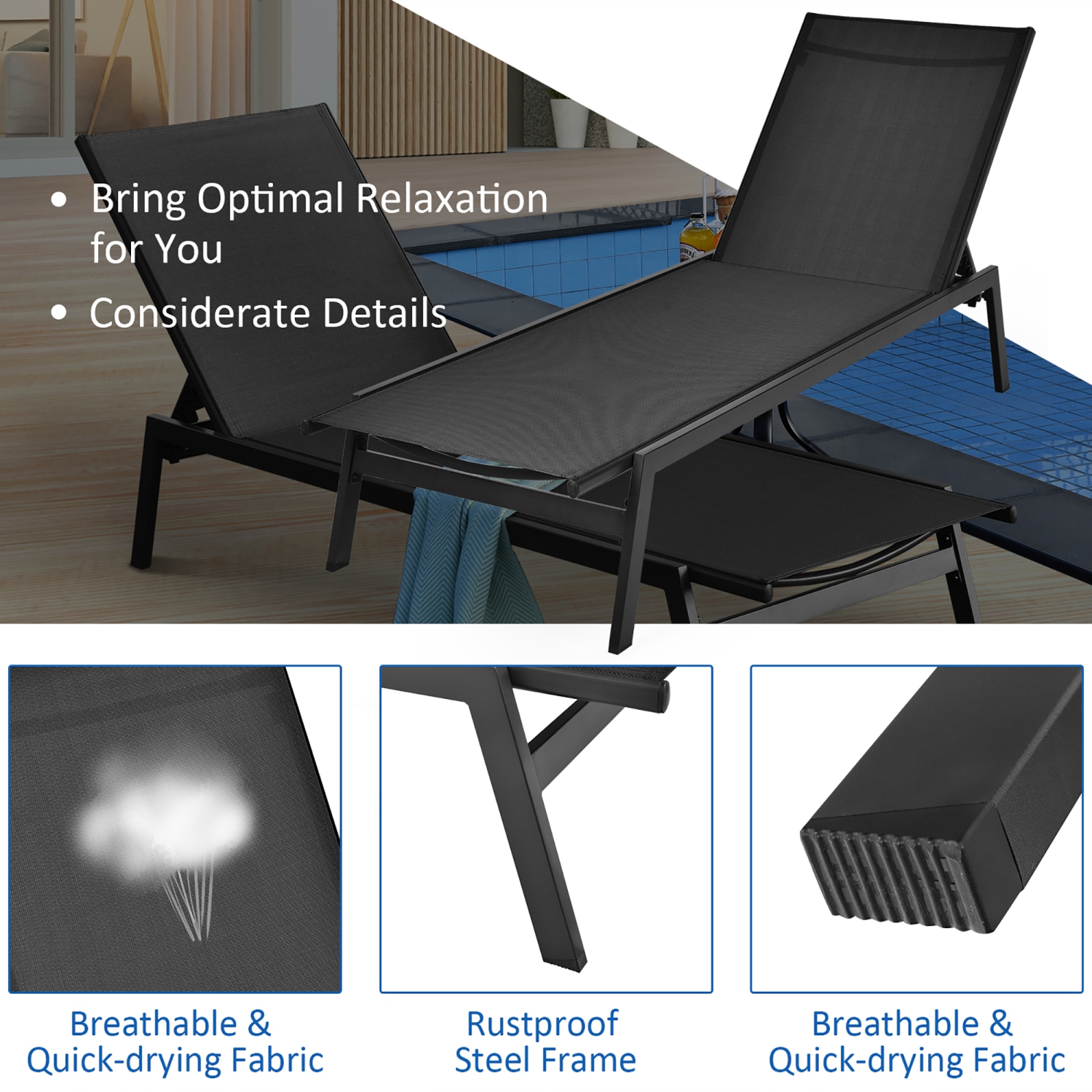 Costway Patio Lounge Chair Chaise Recliner Back Adjustable Garden Deck