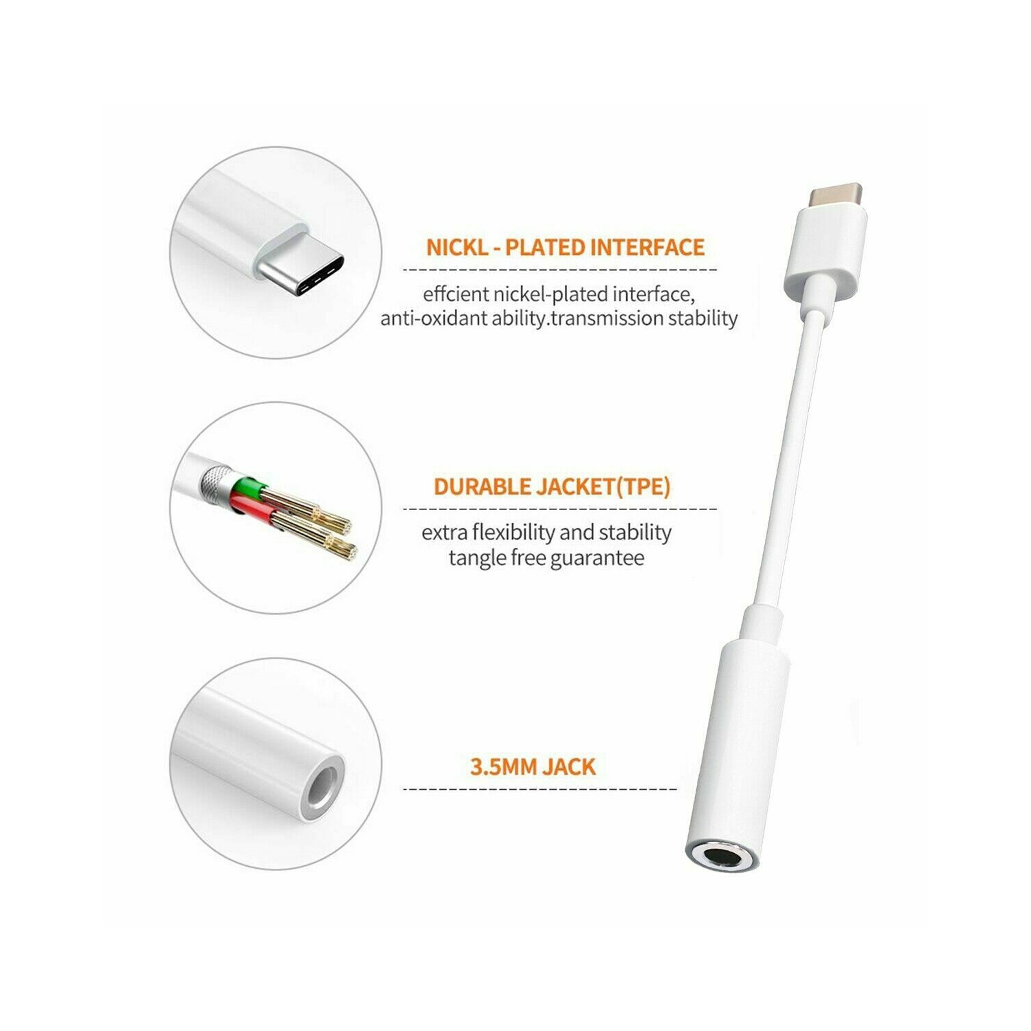 USB C Type C to 3.5mm Male Headphone Jack in Aux Cable Lead Audio Stereo Adapter