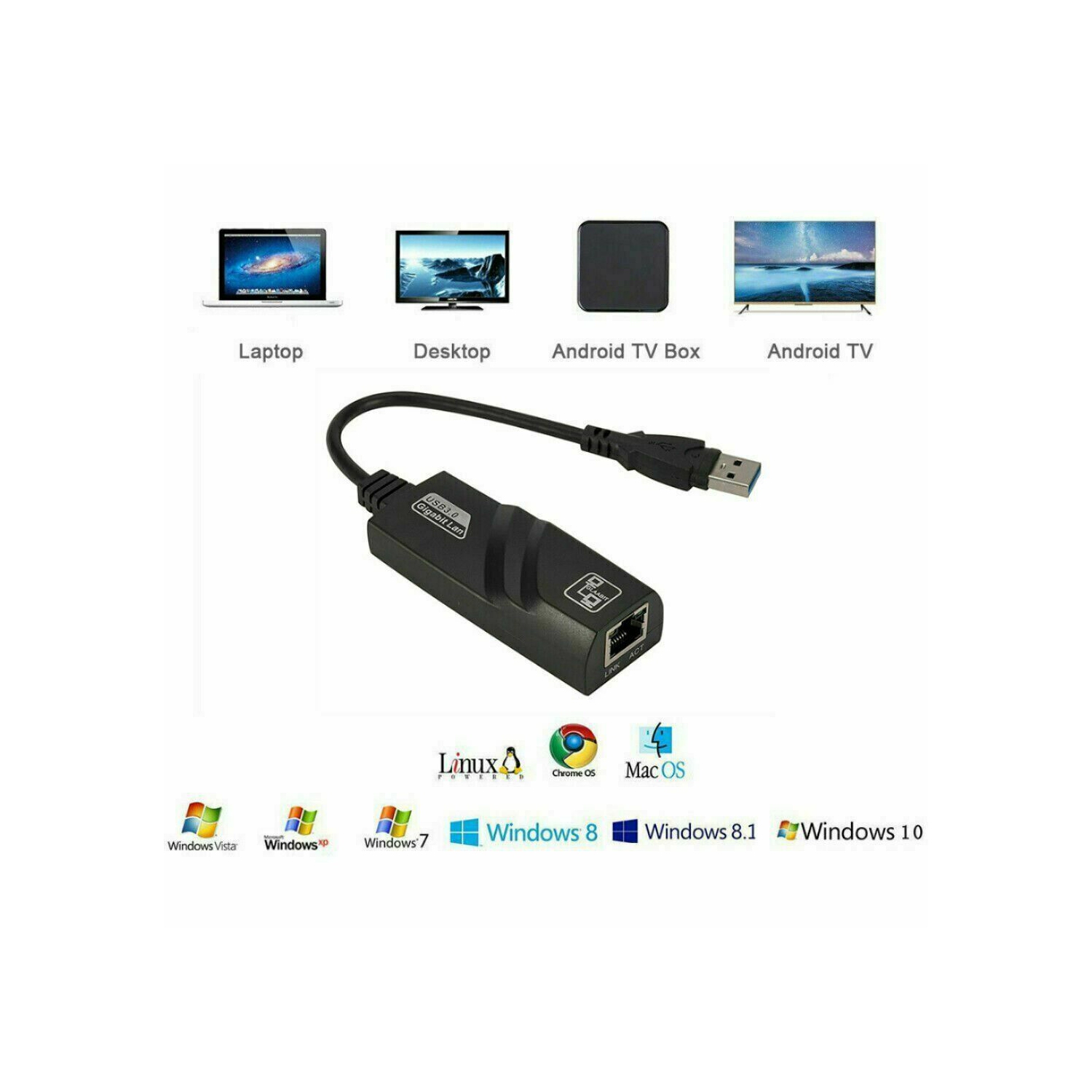 Adaptateur USB 3.0 à Ethernet 10/100/1000 Mb/s réseau RJ45 LAN pour PC portable Mac
