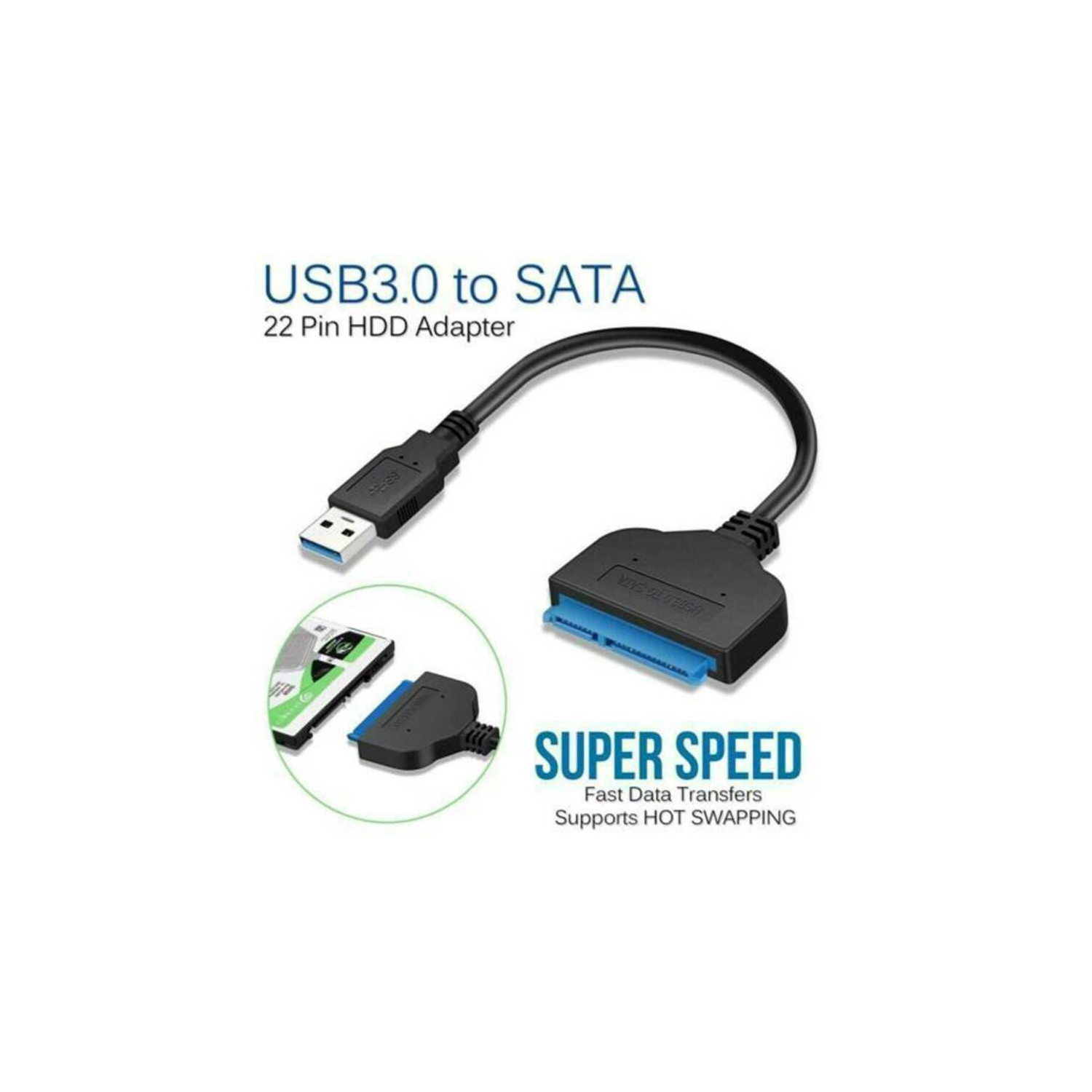 Adaptateur USB 3.0 à SATA 2.5 po pour disque dur; Câble adaptateur pour disque SSD; Câble UASP 22 broches