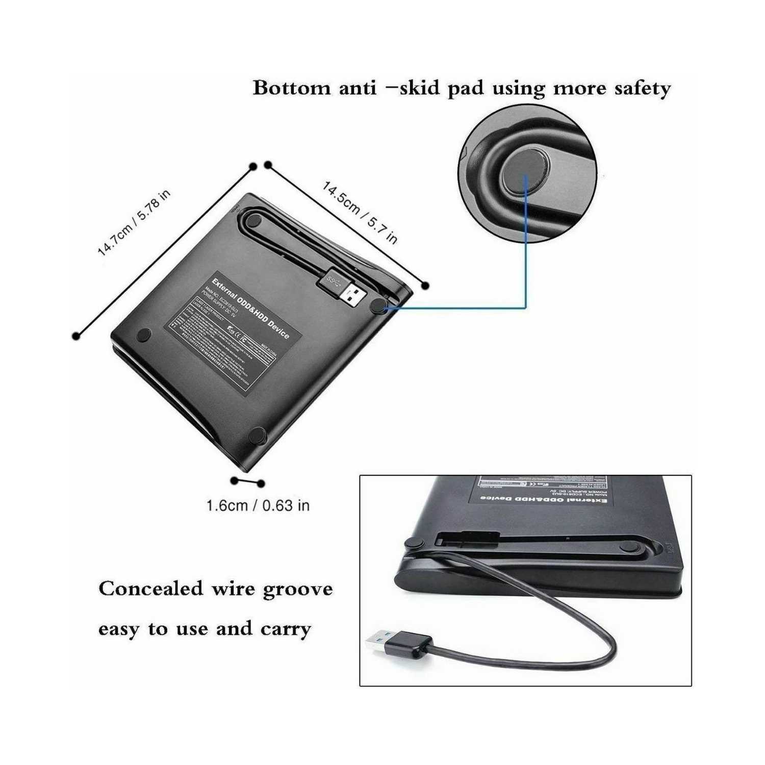 Slim External DVD RW CD Writer Drive USB 3.0 Burner Reader Player For Laptop PC