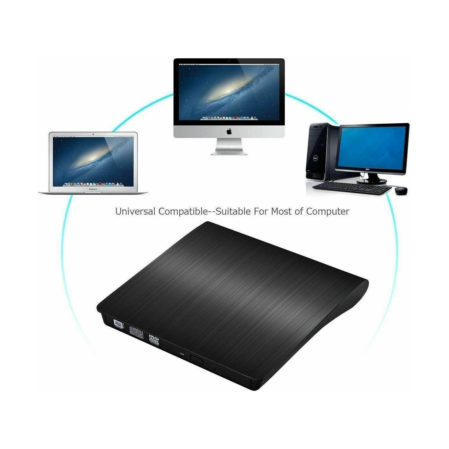 Slim External DVD RW CD Writer Drive USB 3.0 Burner Reader Player For Laptop PC