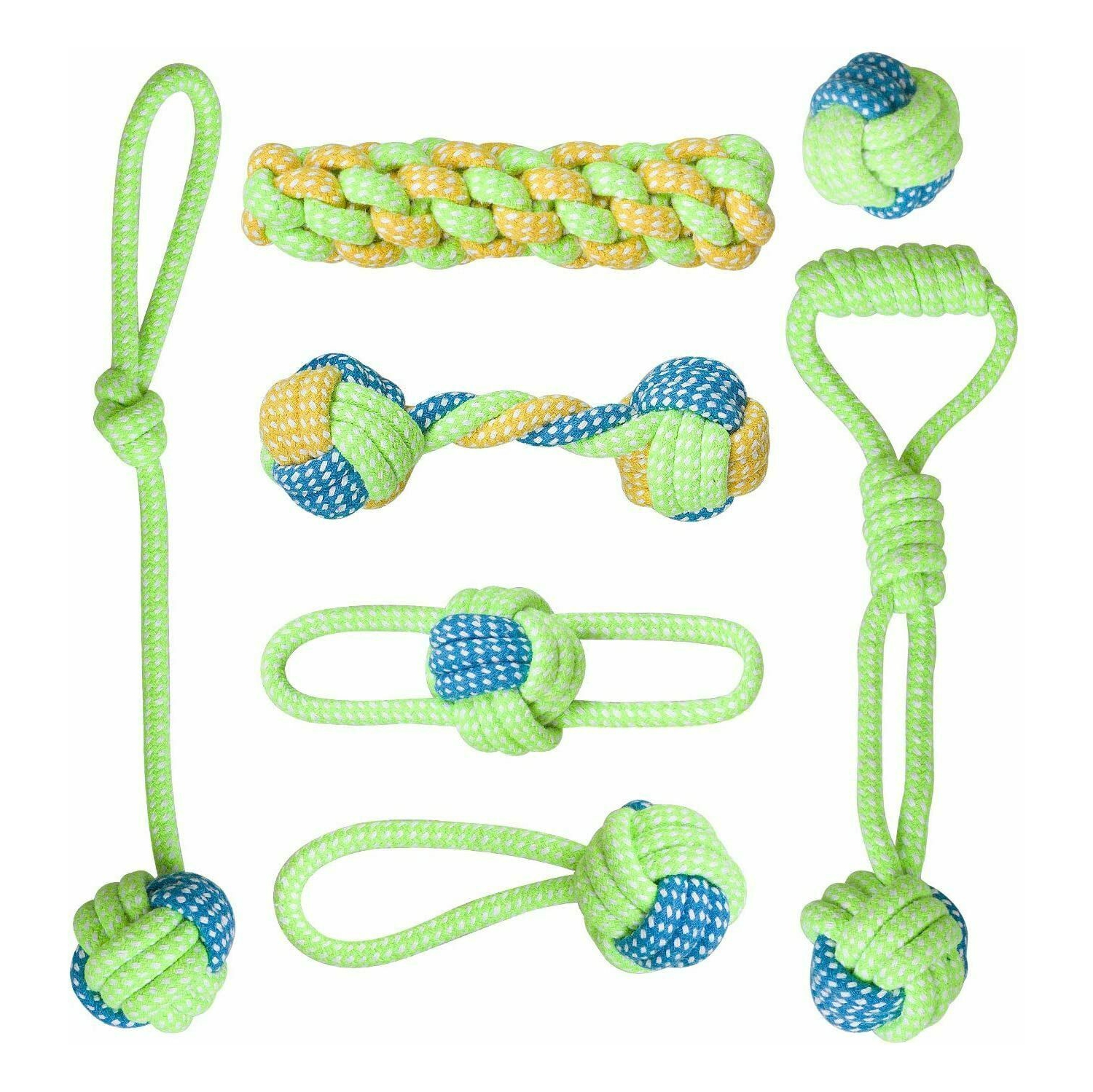 7pcs Aggressive Chew Toys for Dogs Indestructible Braid Cotton Rope Pet Tug Ball