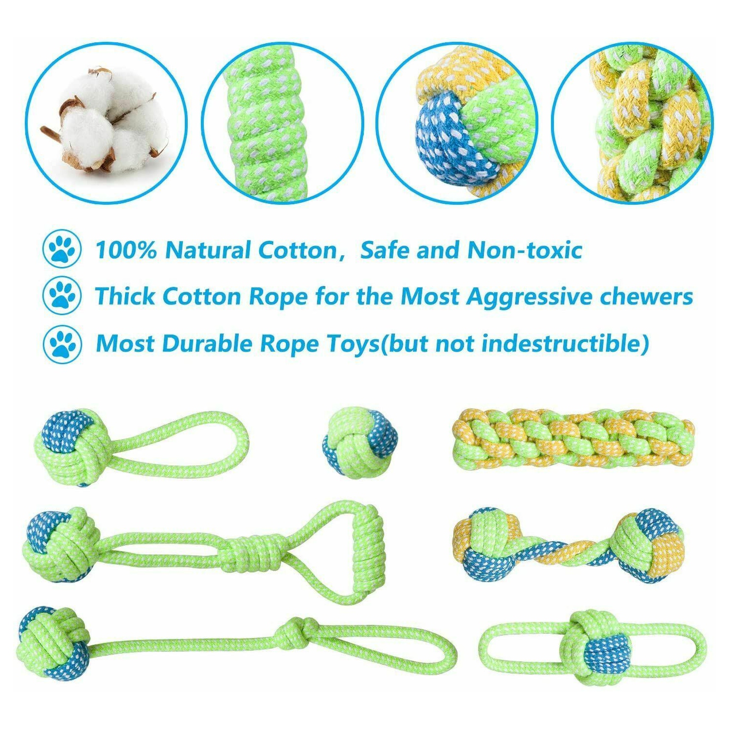 7pcs Aggressive Chew Toys for Dogs Indestructible Braid Cotton Rope Pet Tug Ball