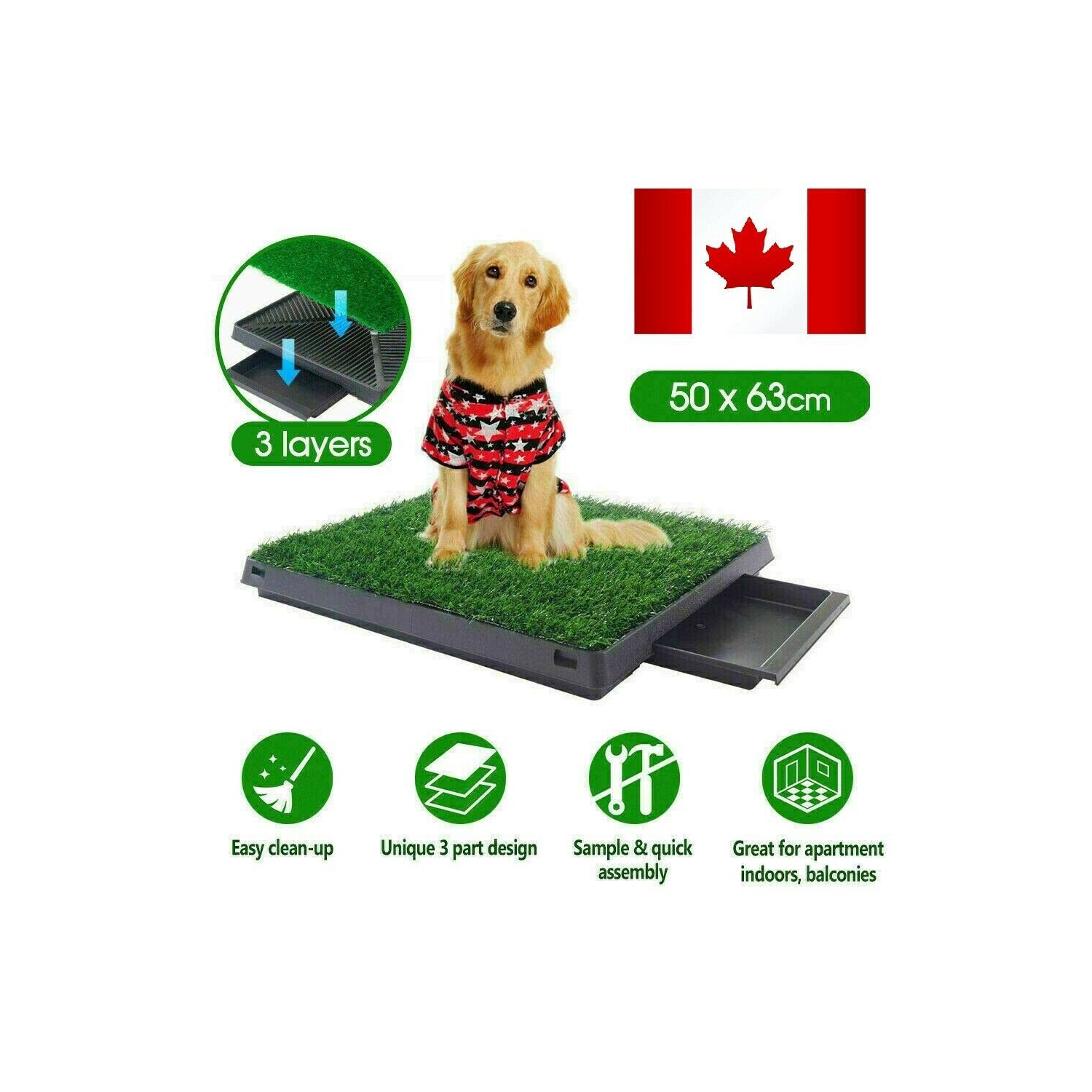Tapis d'apprentissage de la propreté pour chien d'intérieur toilette portative grand coussin Loo avec plateau