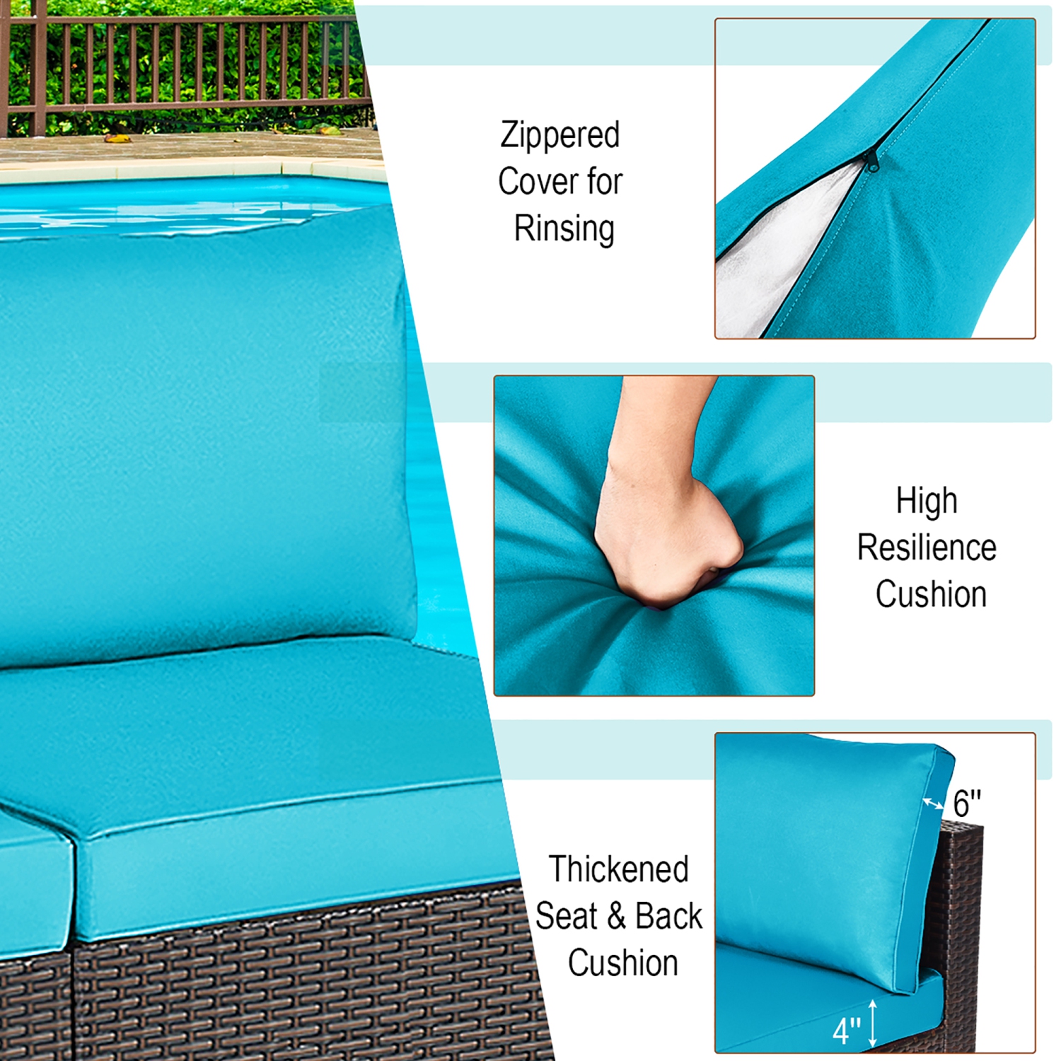 2PCS Patio Rattan Armless Sofa Sectional Conversation Furniture Set W/Cushion