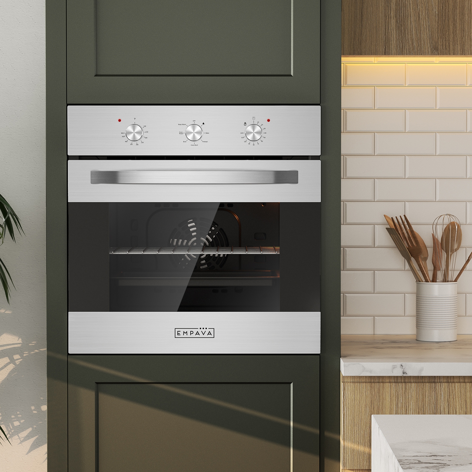 Four mural simple encastrable électrique à convection de 24 po en acier inoxydable à 6 fonctions de cuisson d’Emava