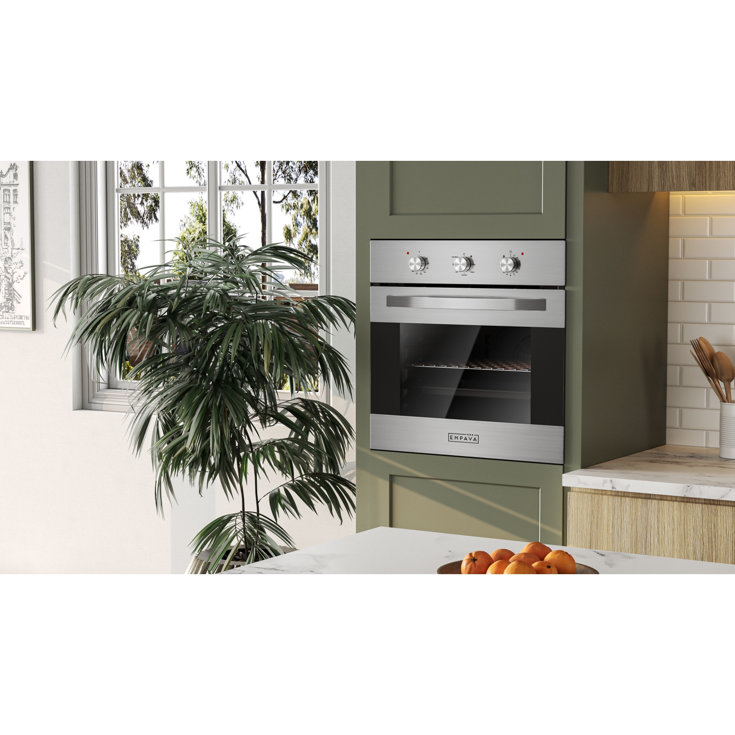 Four mural simple encastrable électrique à convection de 24 po en acier inoxydable à 6 fonctions de cuisson d’Emava