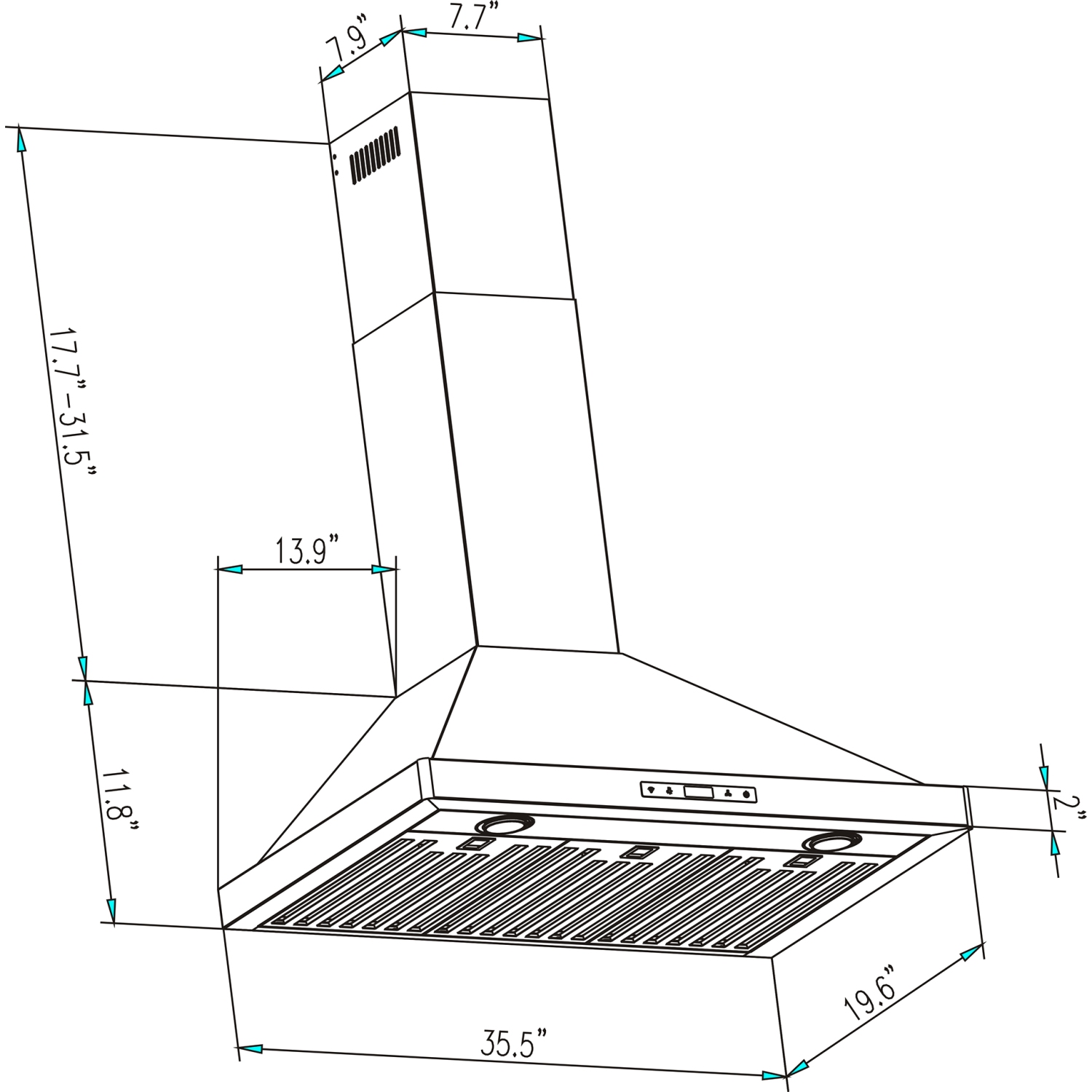 « Emporva », 36 po Hotte murale de 380 pi3/min avec conduit d’évacuation d’air - commandes tactiles douces - ventilateur à 3 vitesses - Filtre