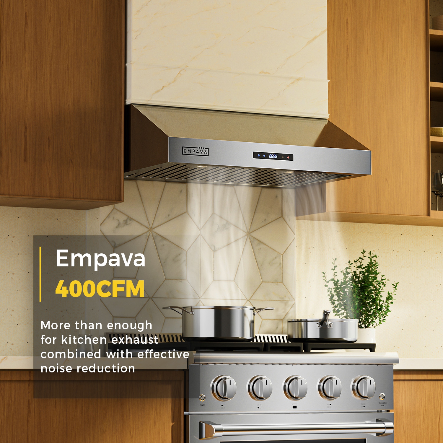 Empava 30 in. Kitchen 400 CFM Ducted Under Cabinet Range Hood with Soft Touch Controls - Sealed Aluminum Motor - Permanent Filters - LED Lights in