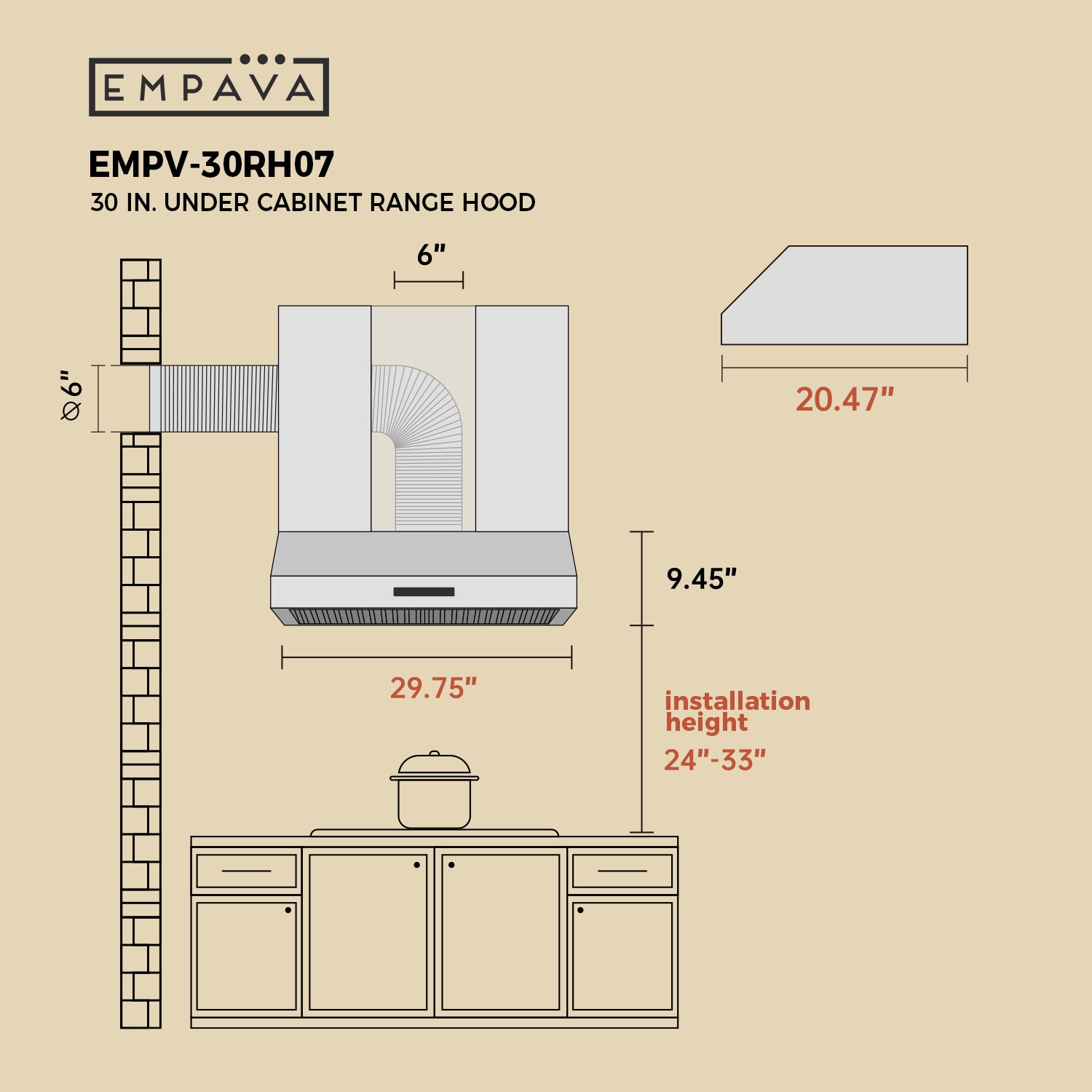 Empava 30 in. Kitchen 400 CFM Ducted Under Cabinet Range Hood with Soft Touch Controls - Sealed Aluminum Motor - Permanent Filters - LED Lights in