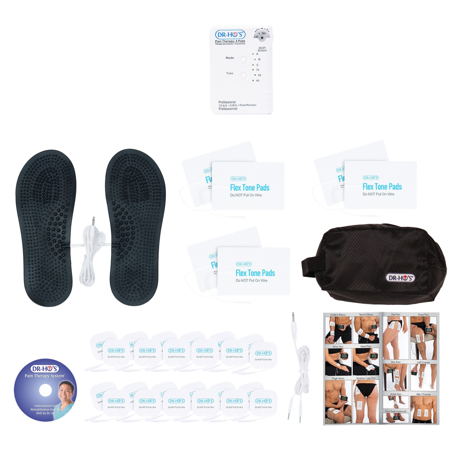 DR-HO'S Pain Therapy System 4-Pad - Deluxe Package - includes The Pain Therapy System 4-Pad, 24 Regular Body Pads, 6 Large Body Pads, Travel Foot