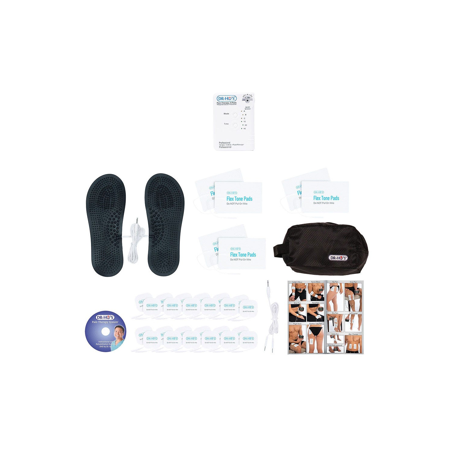 DR-HO'S Pain Therapy System 4-Pad - Deluxe Package - includes The Pain Therapy System 4-Pad, 24 Regular Body Pads, 6 Large Body Pads, Travel Foot