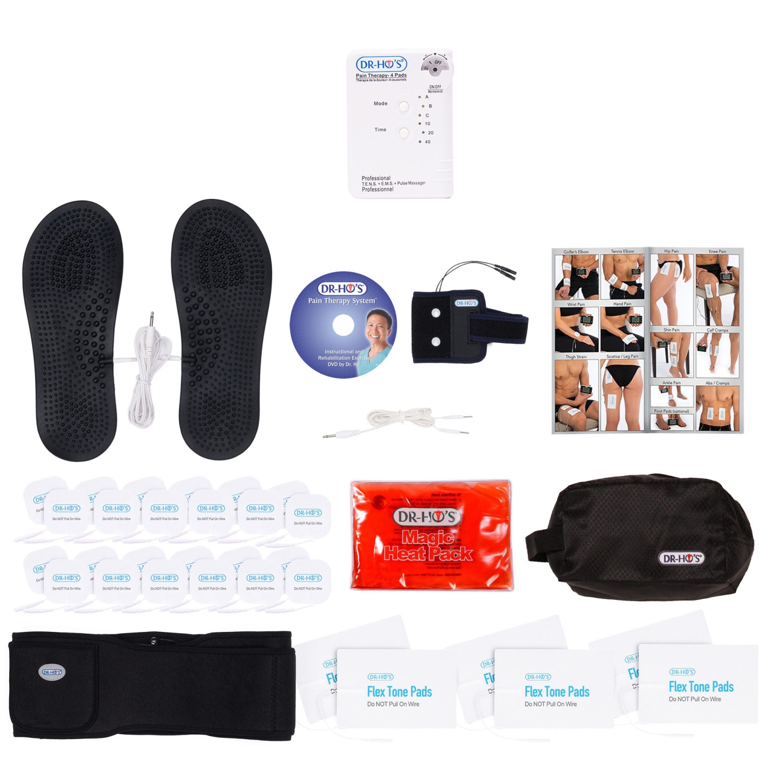 DR-HO'S Pain Therapy System 4-Pad - Ultimate Package - includes The Pain Therapy System 4-Pad, 24 Regular Body Pads, 6 Large Body Pads, Travel Foot
