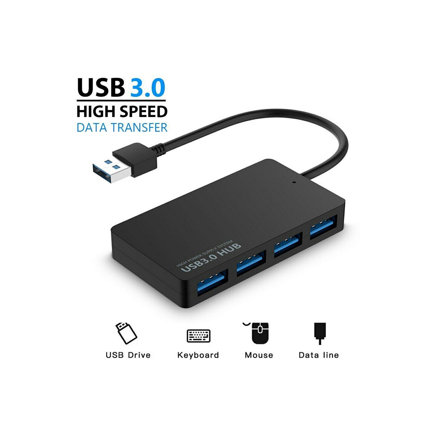 ISTAR 4-Port USB 3.0 Ultra Slim Data Hub Extended Cable for PC ,Lpatops,tables and More