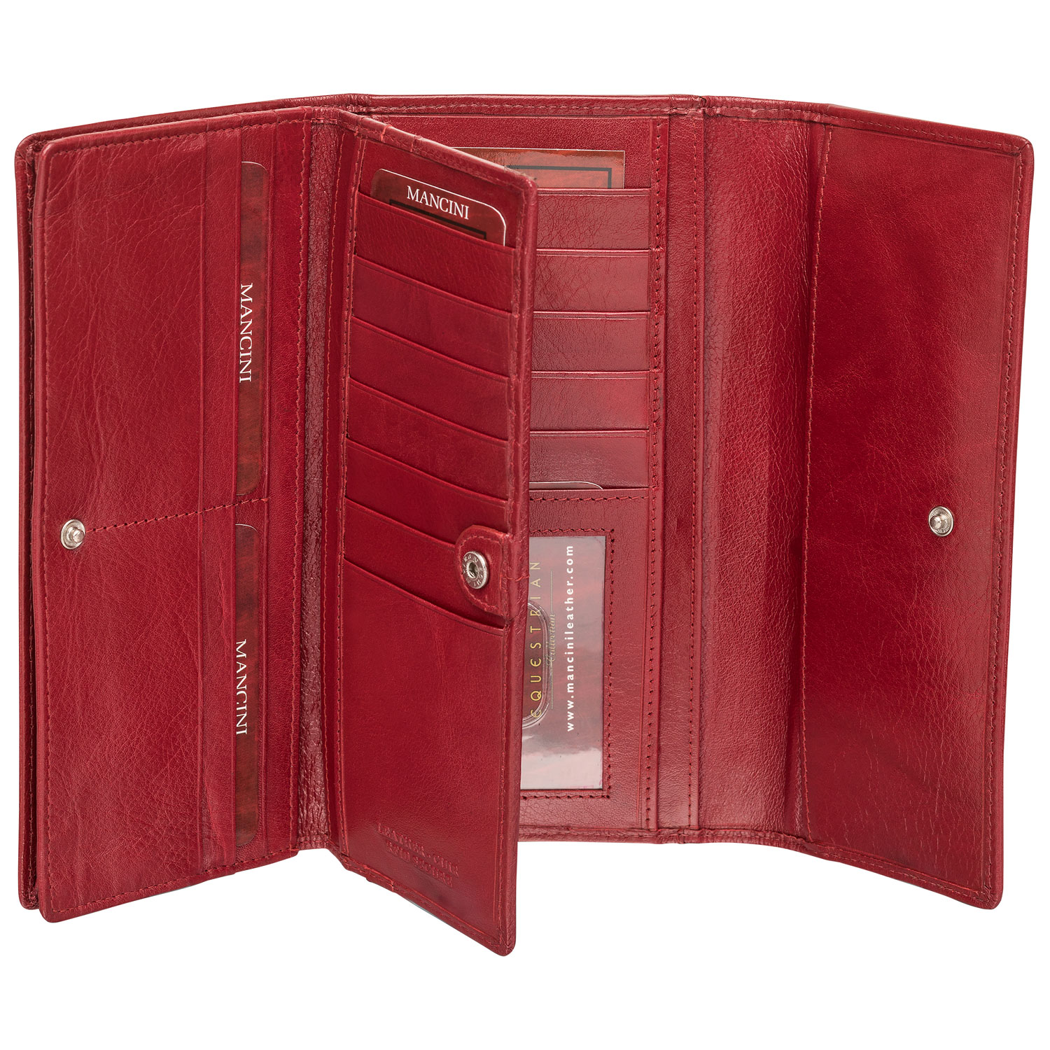 Portefeuille RFID à trois volets en cuir véritable Equestrian2 de Mancini - Rouge