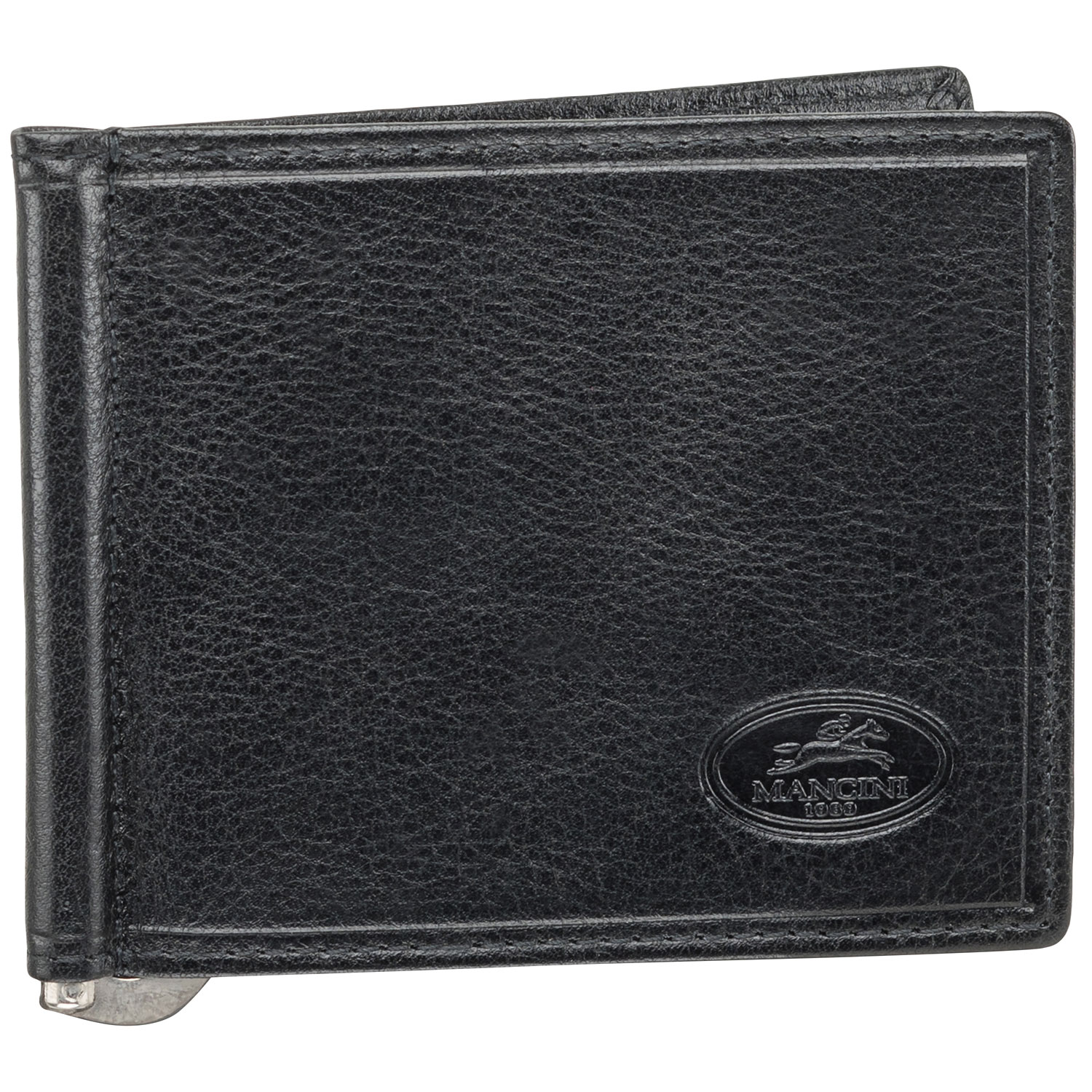 Mancini Equestrian2 Genuine Leather Money Clip Wallet - Black