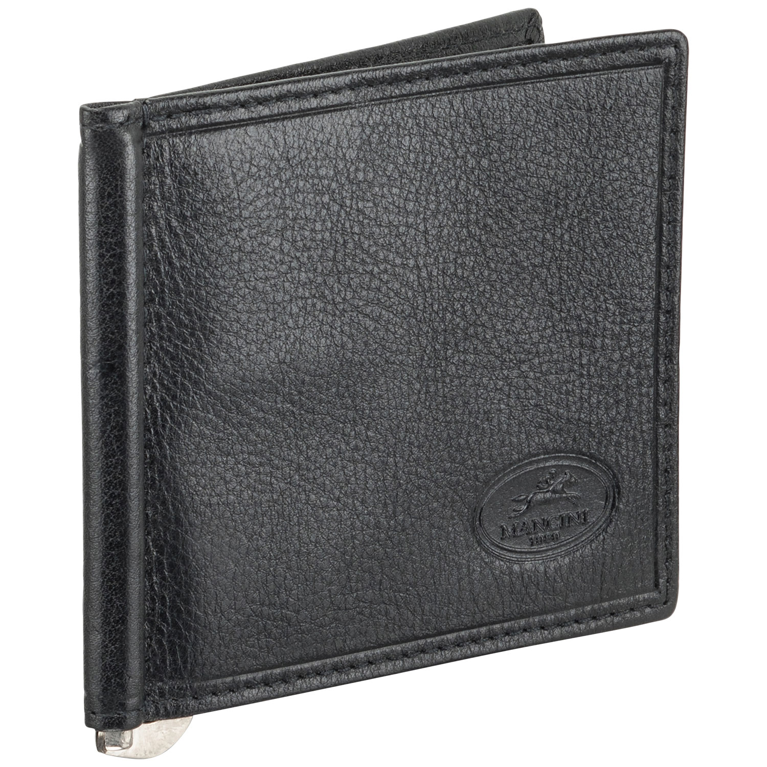 Portefeuille avec pince à billets en cuir véritable Equestrian2 de Mancini - Noir