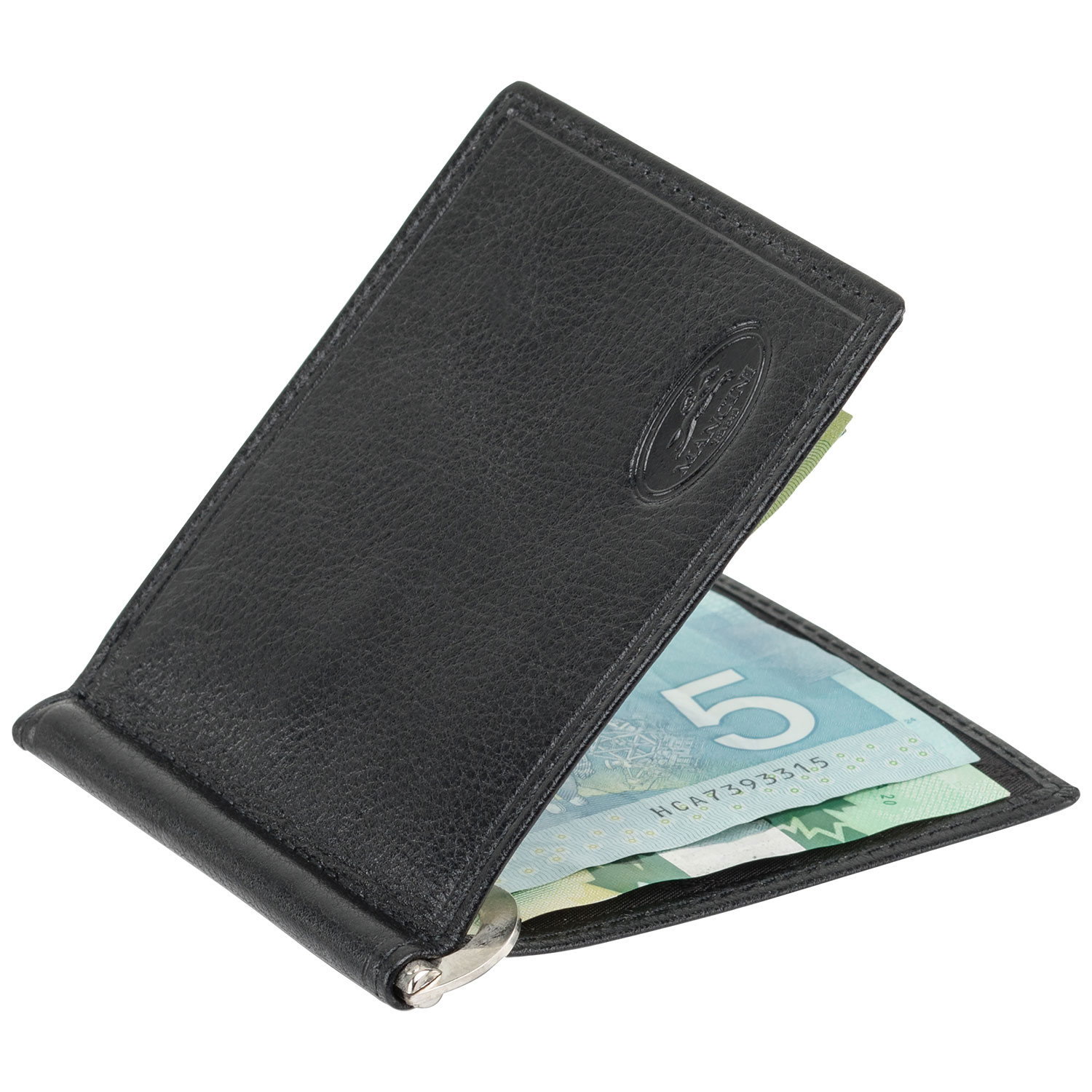 Portefeuille avec pince à billets en cuir véritable Equestrian2 de Mancini - Noir