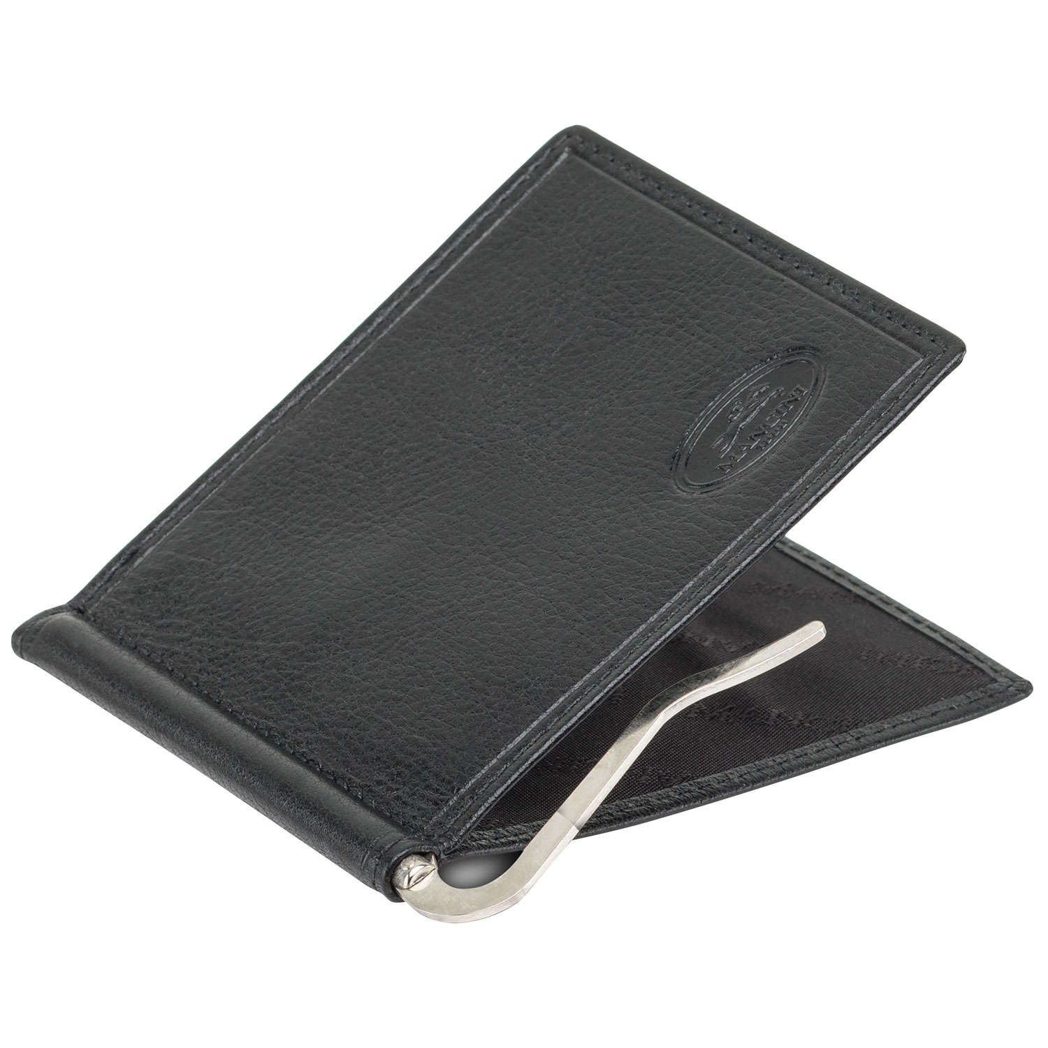 Portefeuille avec pince à billets en cuir véritable Equestrian2 de Mancini - Noir