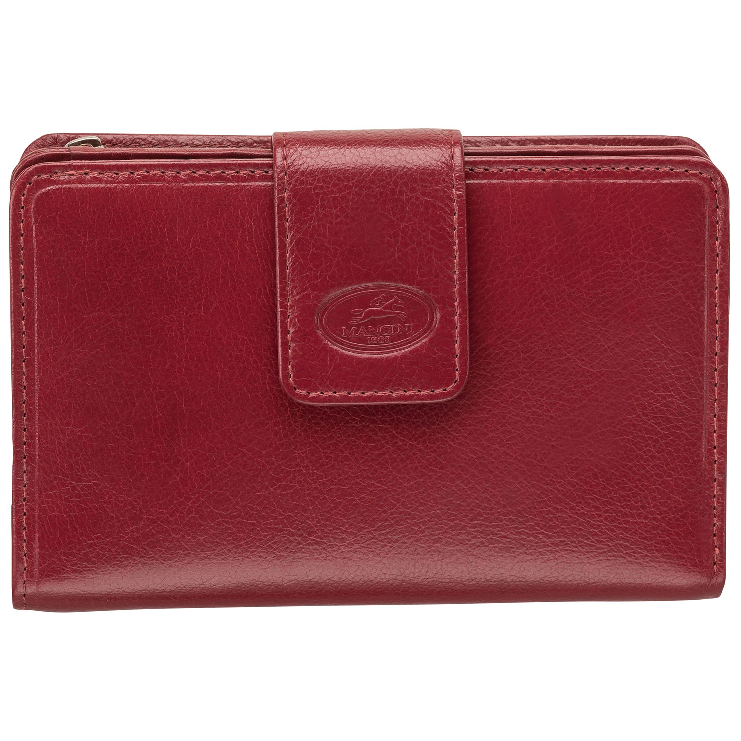 Mancini Equestrian2 RFID Genuine Leather Bi-fold Wing Wallet - Red