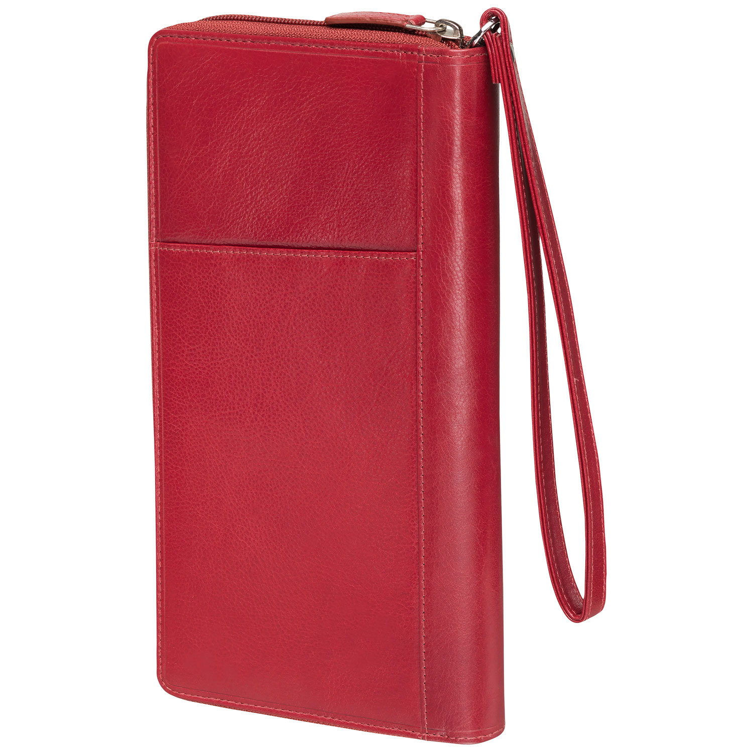 Portefeuille voyage RFID 2 volets cuir véritable fermeture à glissière Equestrian2 de Mancini-Rouge