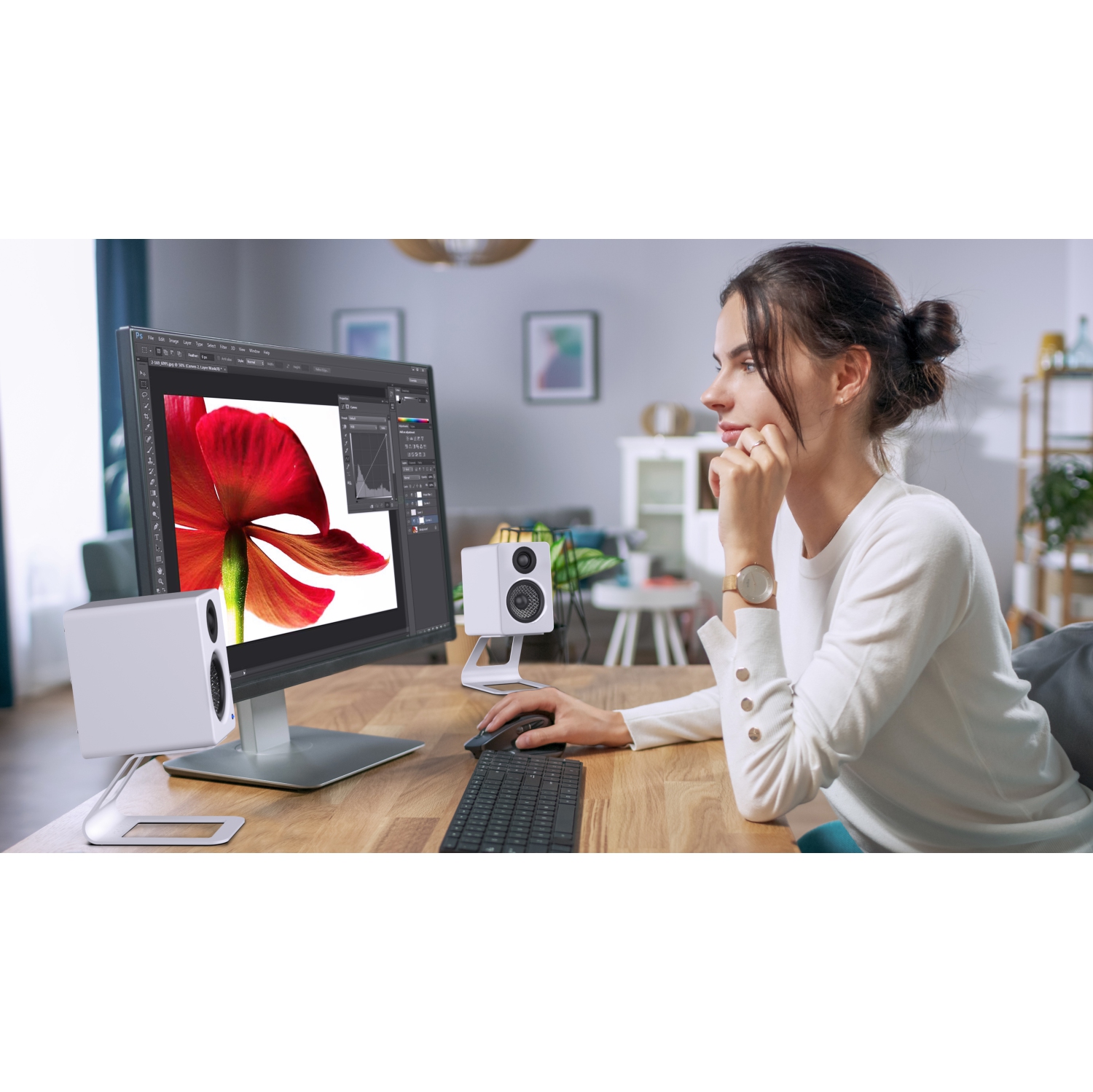 Kanto SE2 Stands de bureau surélevés pour petits haut-parleurs, blanc, paire