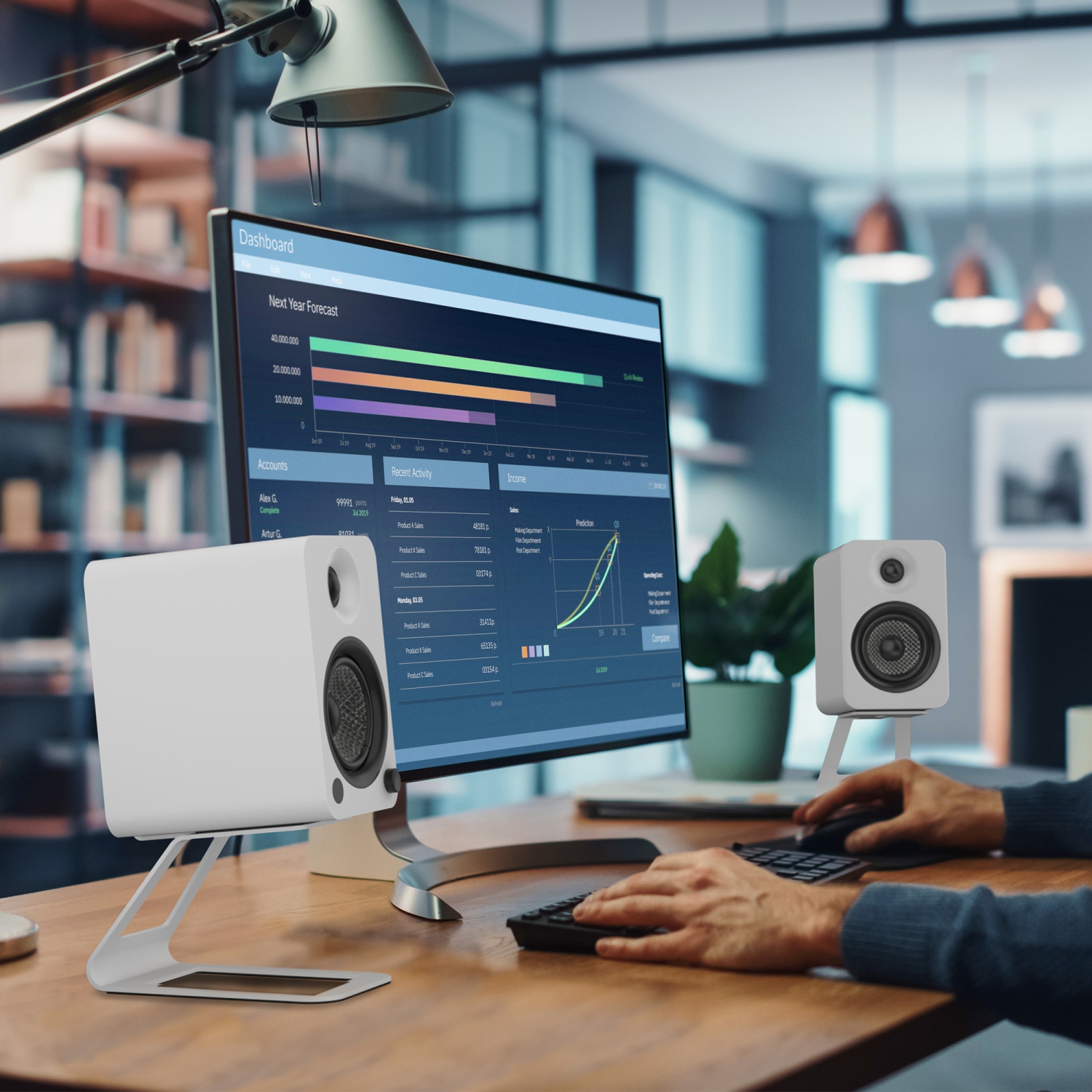 Kanto SE4 Elevated Desktop Speaker Stands for Midsize Speakers, White, Pair