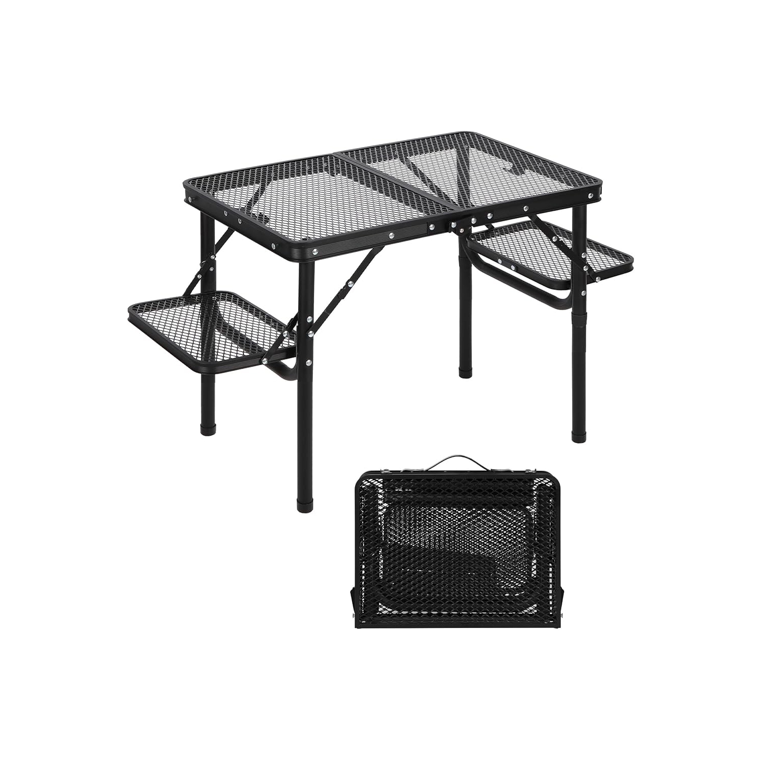 Folding Grill Table, Height Adjustable Aluminum Table with Mesh Desktop, Portable for Outdoor Camping, Picnic, Patio, Dining, BBQ, Party, Black 62 * 41 * 53.5 (L*W*H) CM