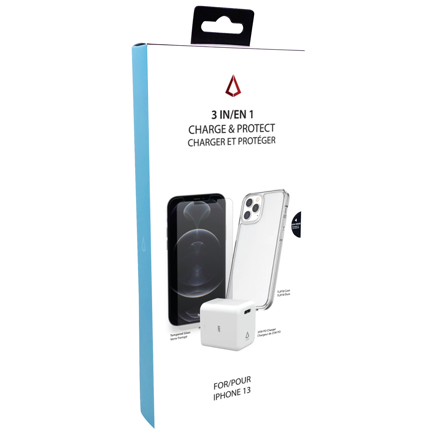 LBT 3-in-1 Charge & Product Bundle w/ Case, Screen Protector & Wall Charger for iPhone 13 - Clear