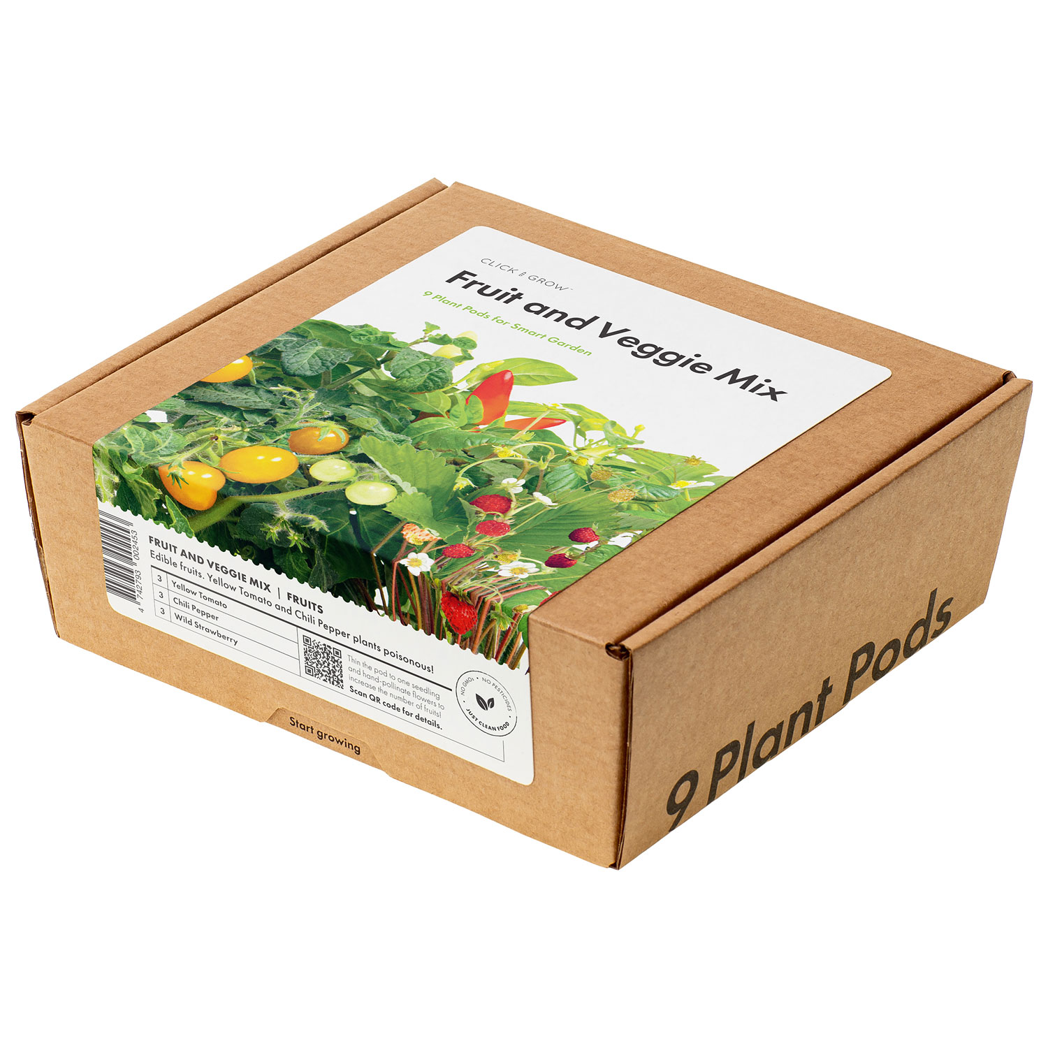 Recharge de capsules de semences de fruits et légumes de Click & Grow : fraise sauvage, piment fort, tomate jaune - Paquet de 9