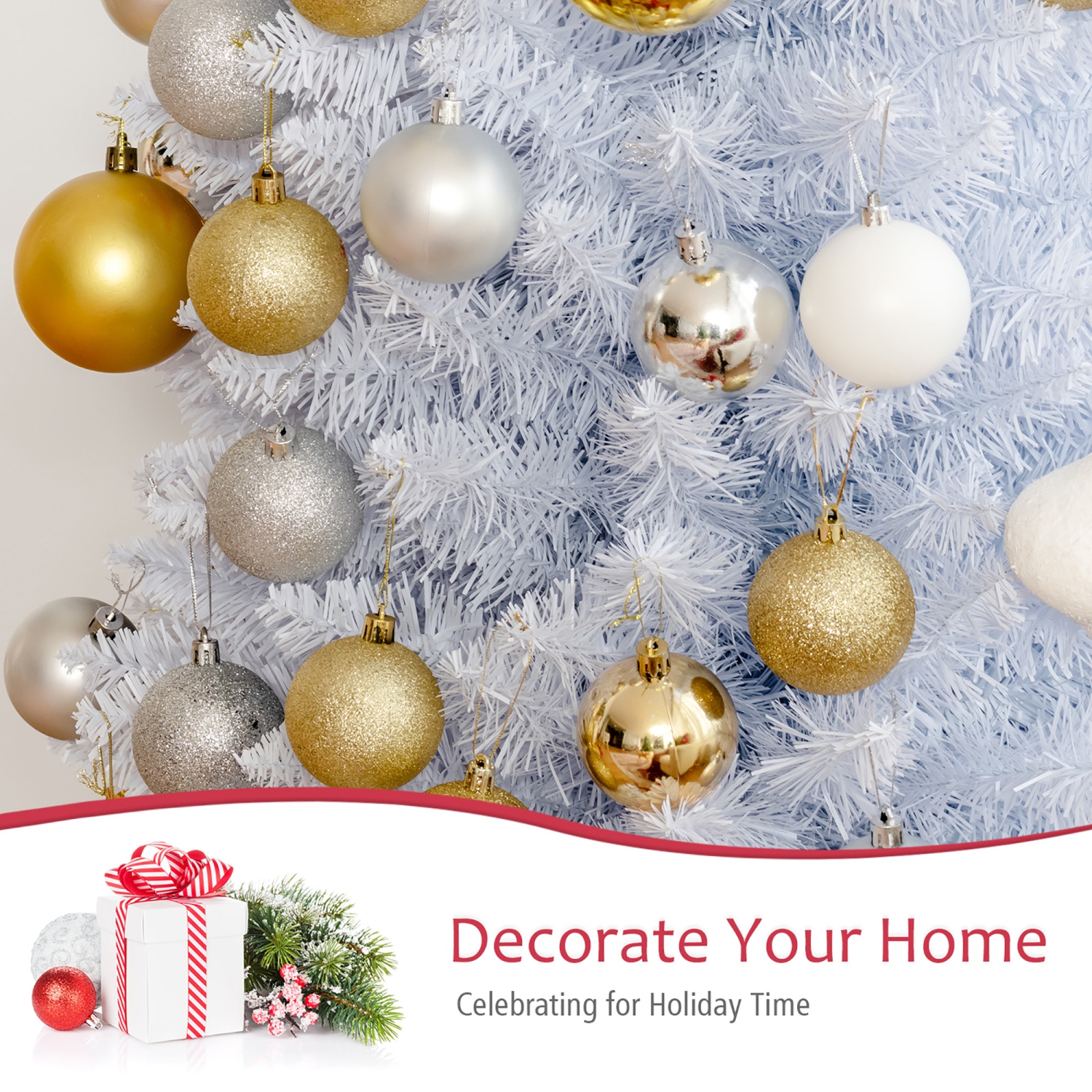 Sapin de Noël Artificiel de Marque Costway de 213,3 cm Très Mince Non éclairé avec Support en Métal Blanc