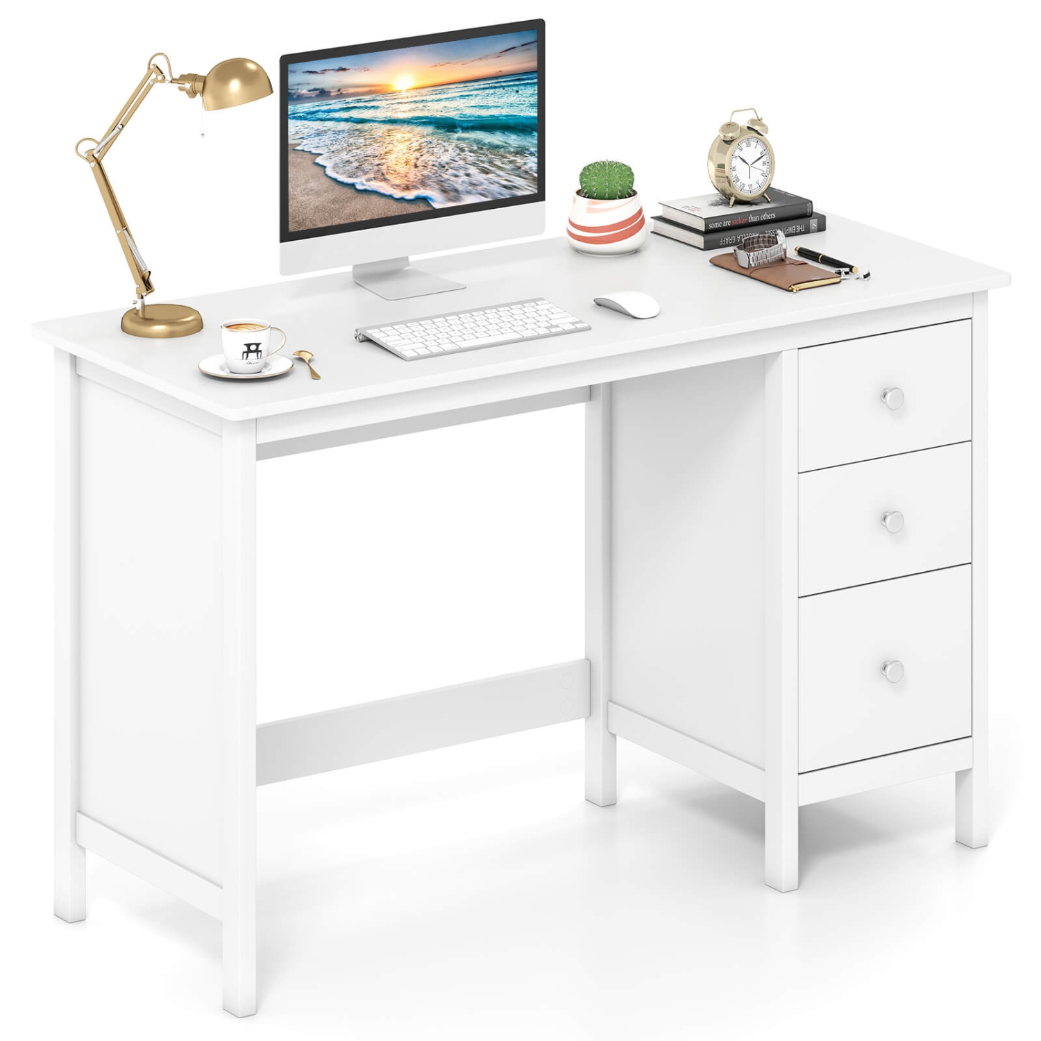 Costway Computer Desk Study Writing Desk Home Office Workstation with 3 Drawers