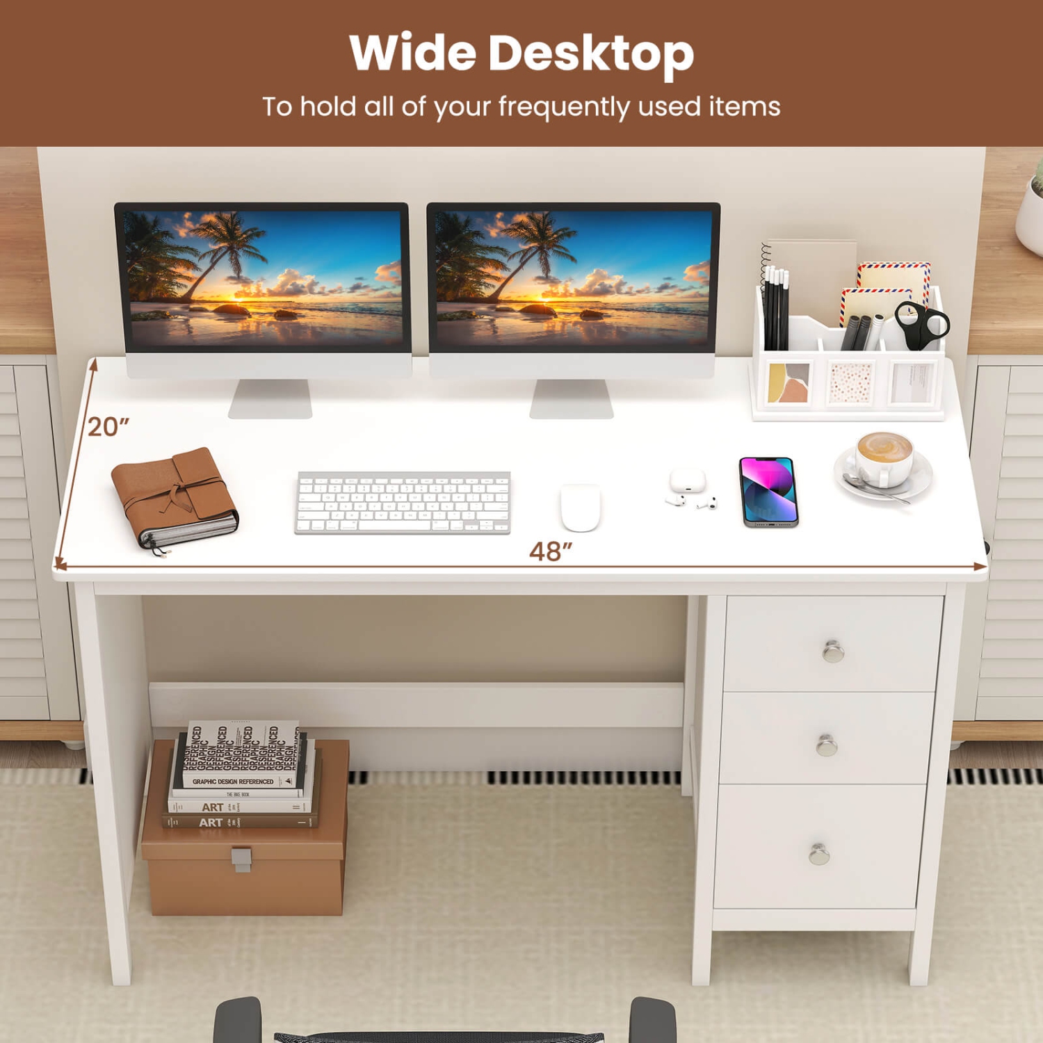 Costway Computer Desk Study Writing Desk Home Office Workstation with 3 Drawers