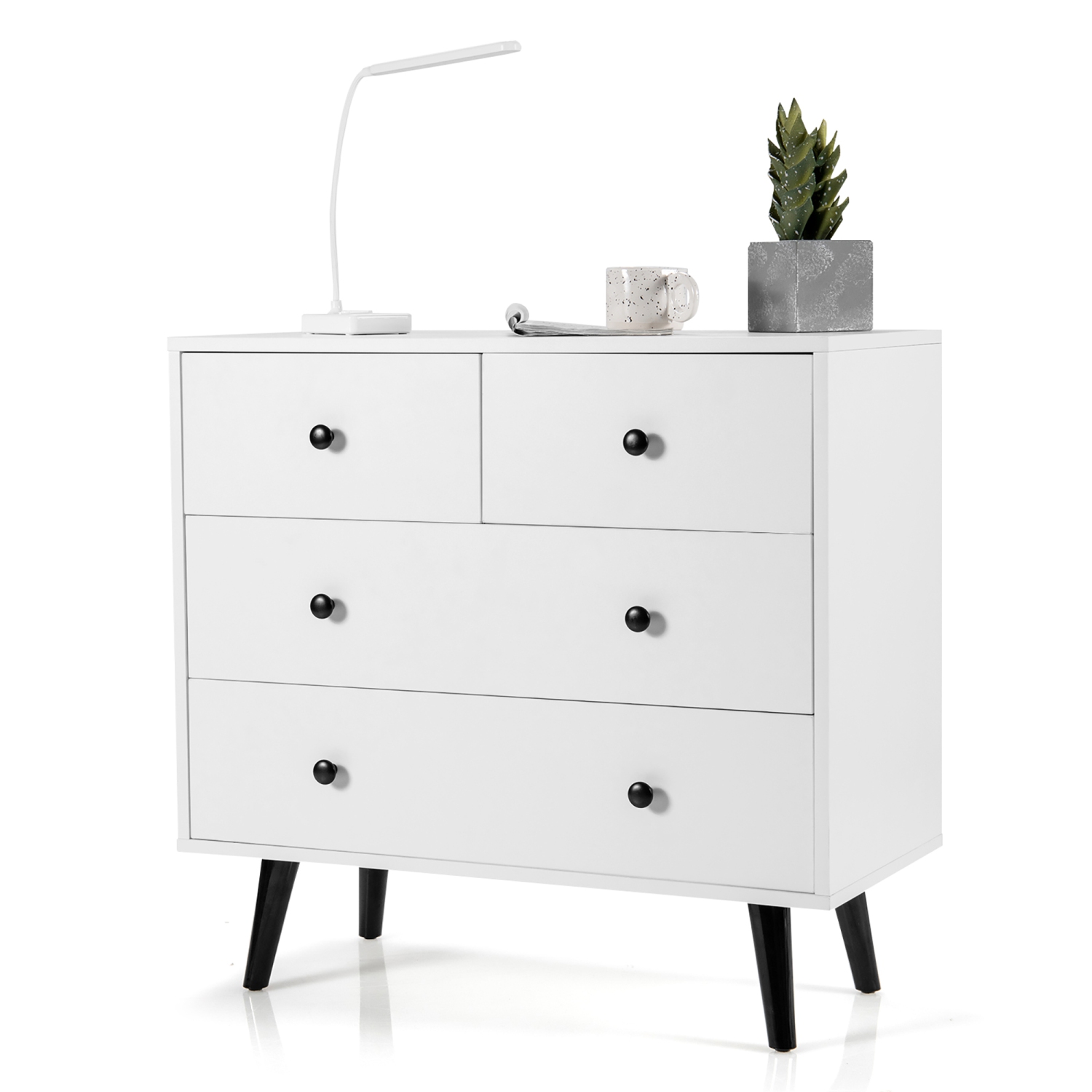 Commode 4 tiroirs COSTWAY, commode sur pied, blanche