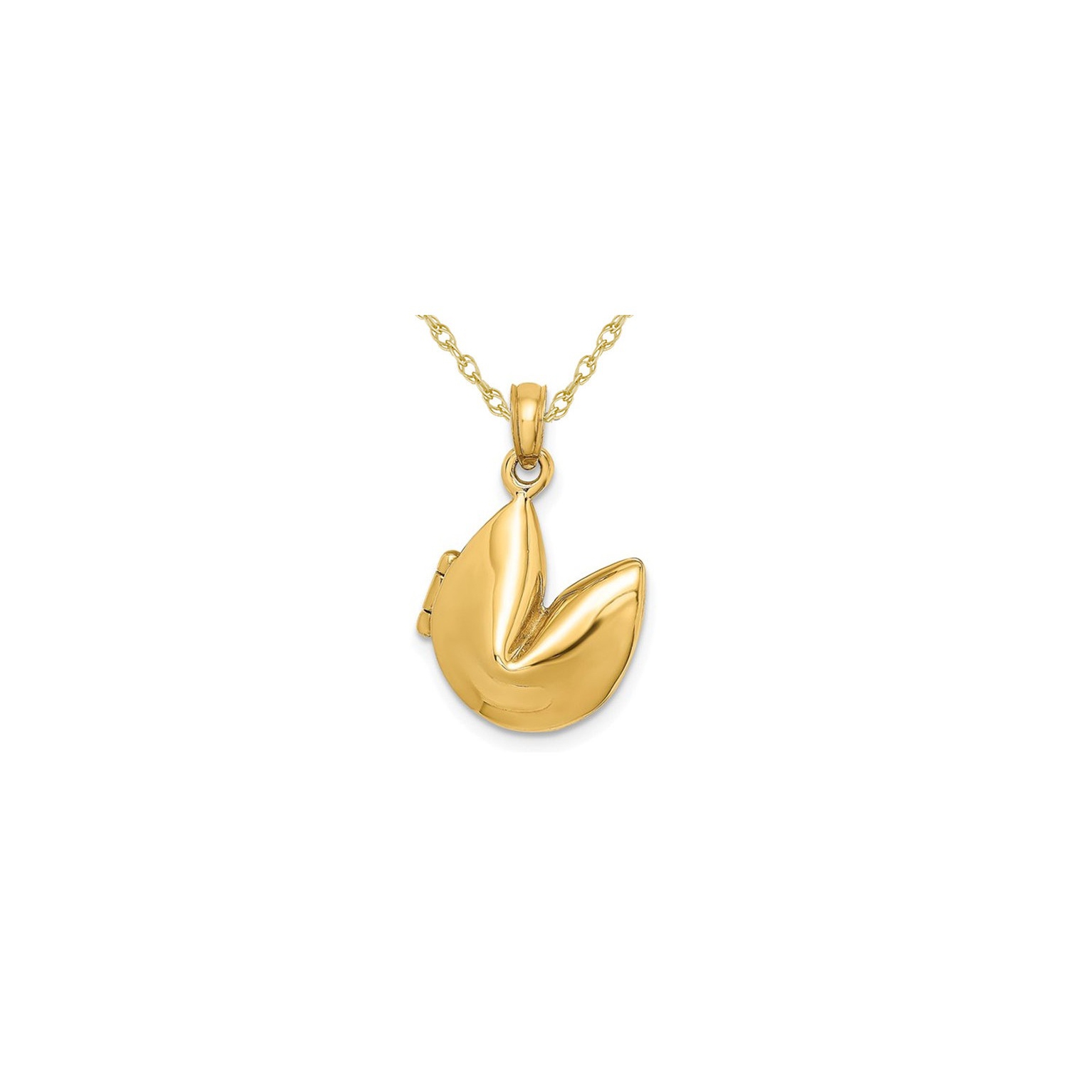 14K Yellow Gold Fortune Cookie Charm Pendant Necklace with Chain