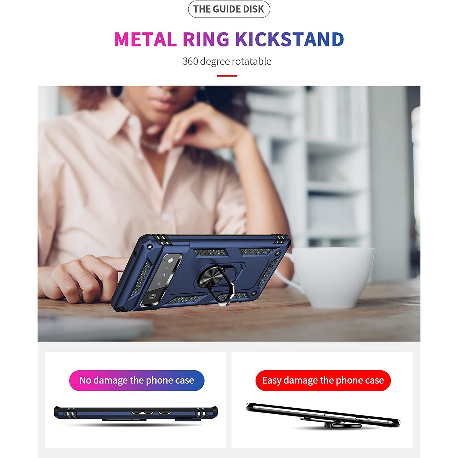 【CSmart】 Anti-Drop Hybrid Magnetic Hard Armor Case with Ring Holder for Pixel 6 2021, Navy