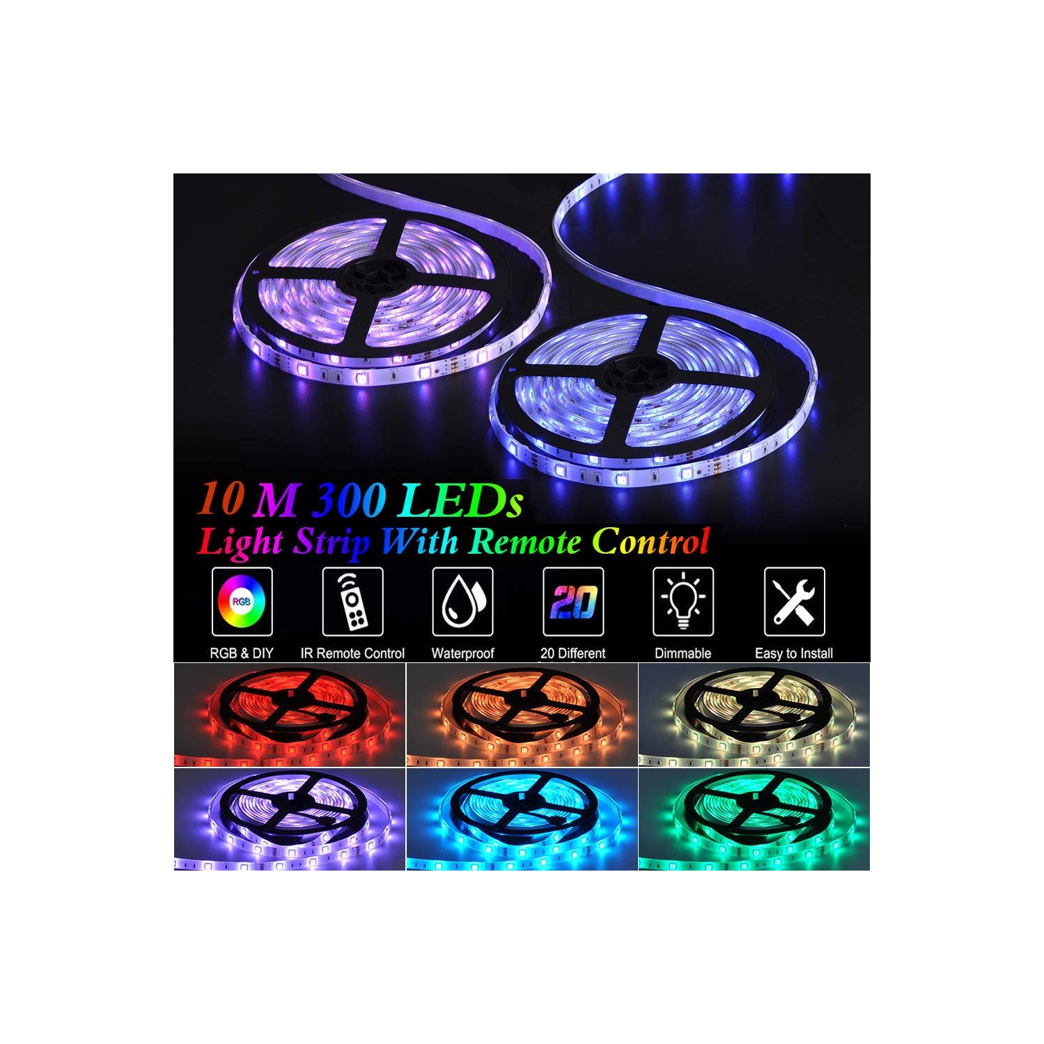 Gaming LED Strip Lights for Bedroom, 32.8ft Waterproof LED RGB Strip Lights, Flexible Strip Night Lights with 44 Keys IR Remote
