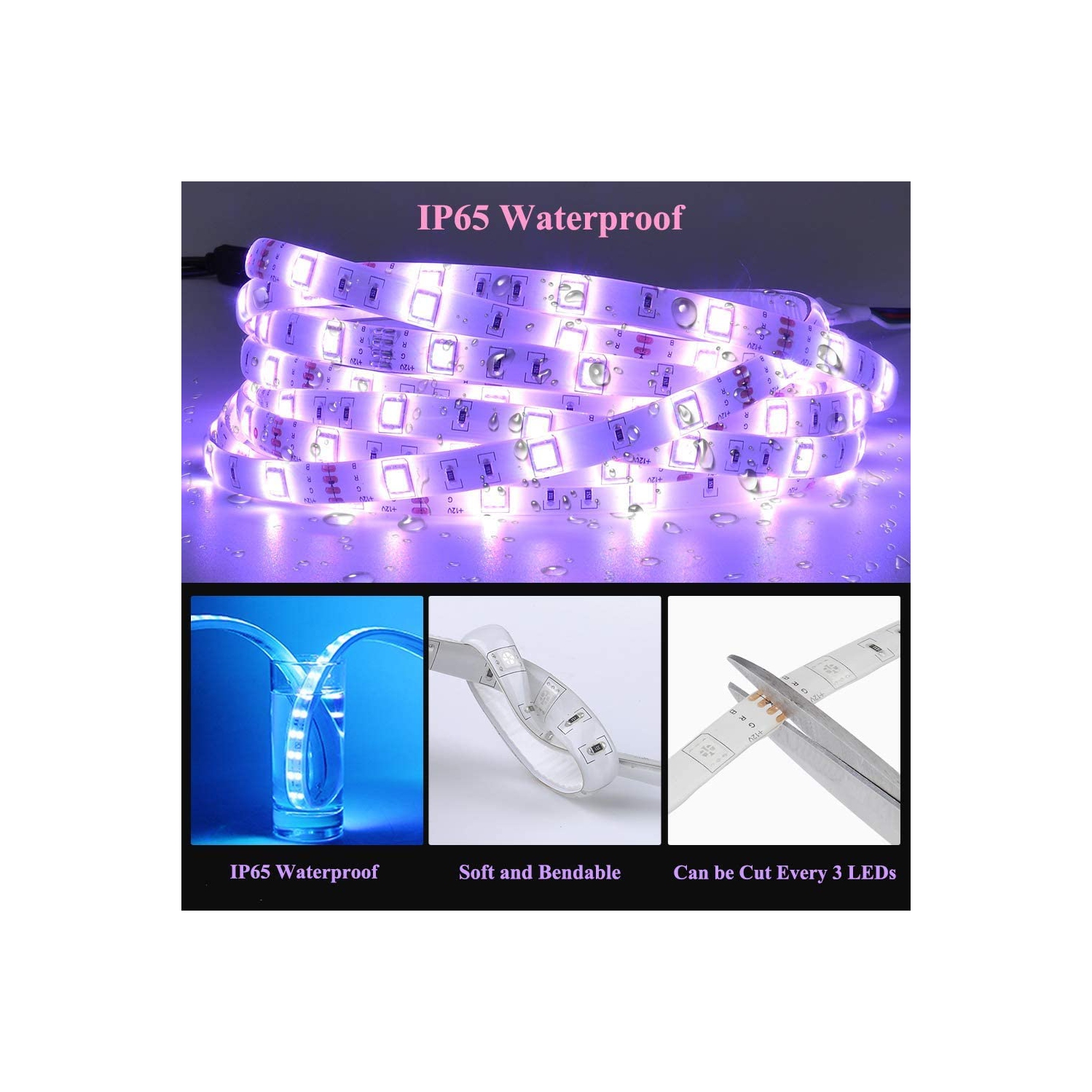 Gaming LED Strip Lights for Bedroom, 32.8ft Waterproof LED RGB Strip Lights, Flexible Strip Night Lights with 44 Keys IR Remote