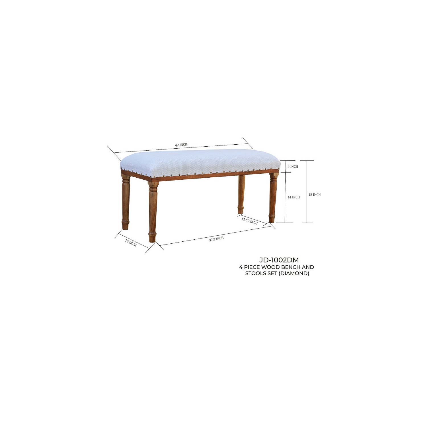 Banc En Bois 4 Pièces Et Tabourets Set