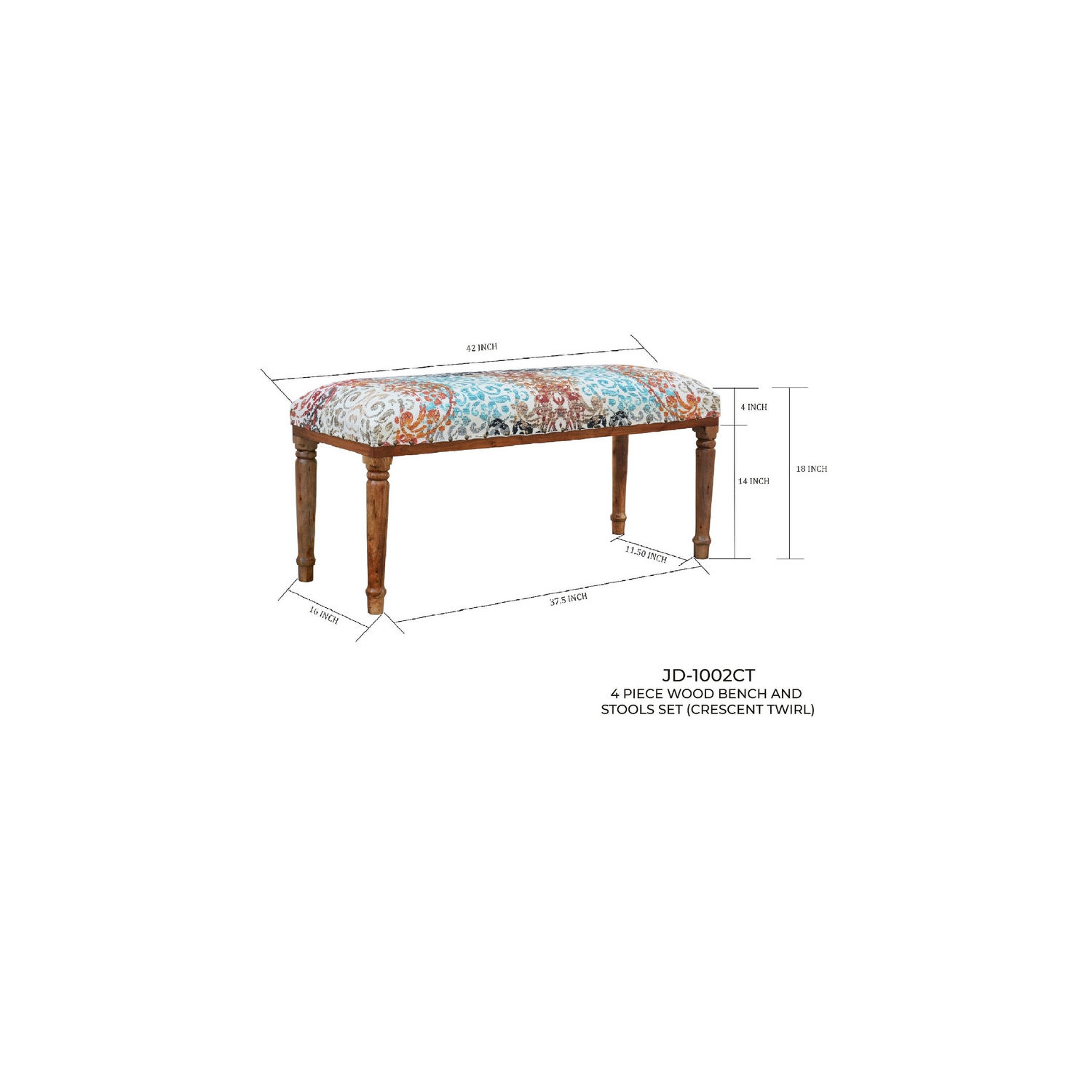 4 Piece Wood Bench And Stools Set