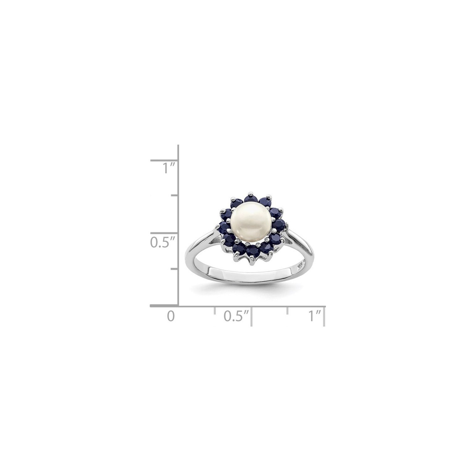 Freshwater Cultured Pearl Ring with Blue Sapphires in Sterling Silver