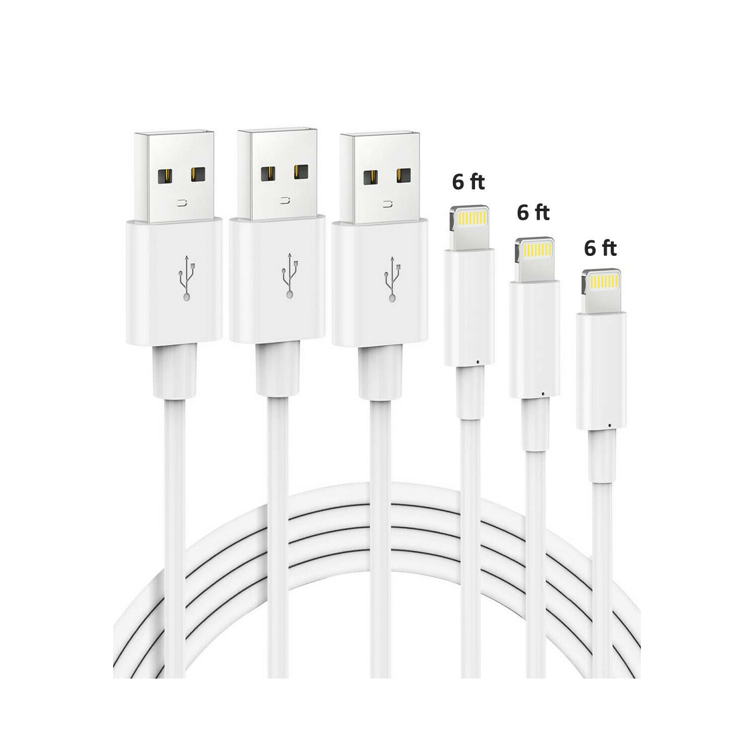 3-Pack 6ft Lightning Cable Charging Cord for iPhone 12/11/XS/XR/X/8/7/6/5 iPad