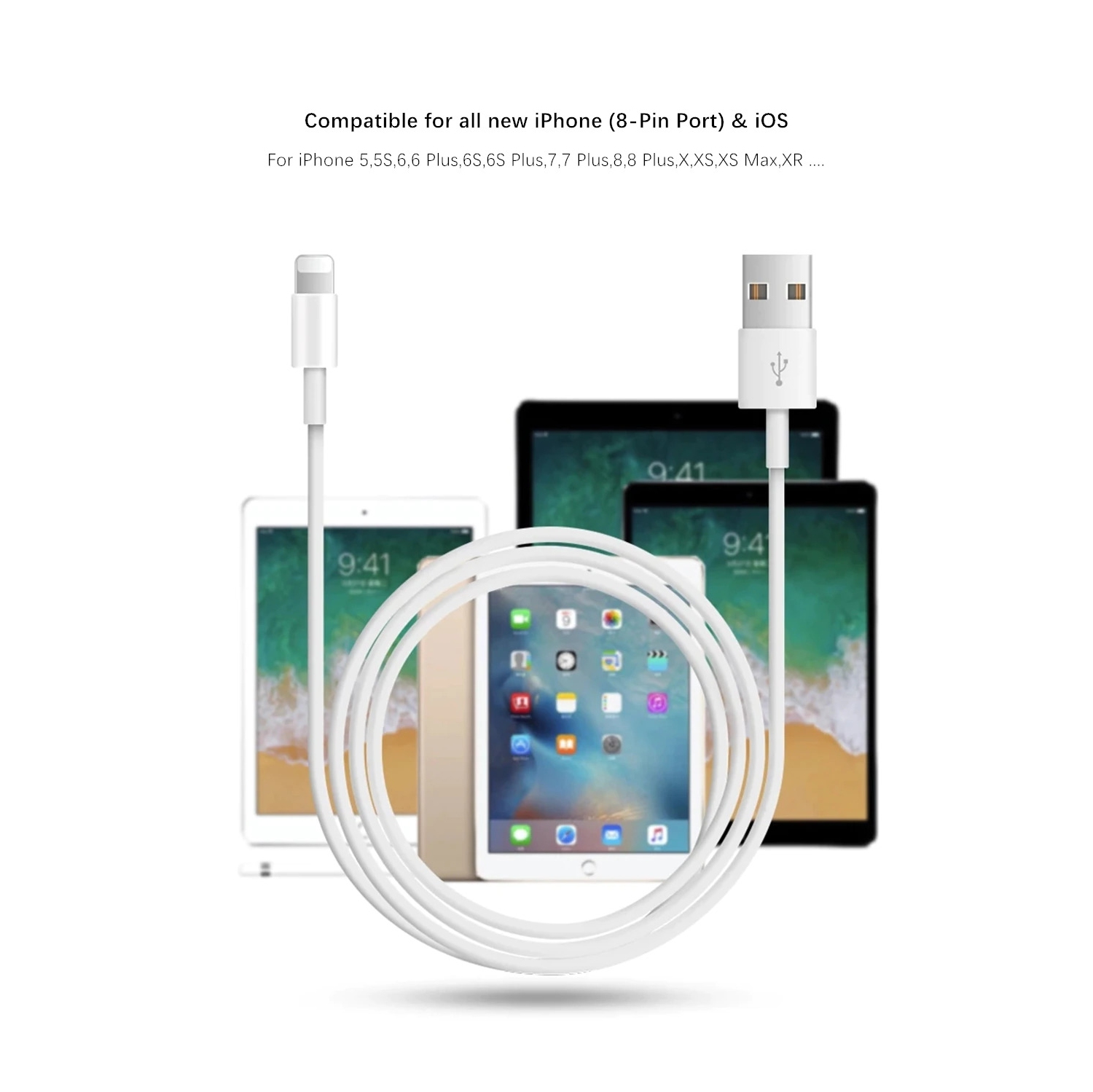6FT MFi Certified USB to Lightning Cable Fast Charging & Sync USB Cord for iPhone 14/13/12/11/XS/XR/X/8/7/6/5 SE iPad Air Mini Pro iPod Durable Long